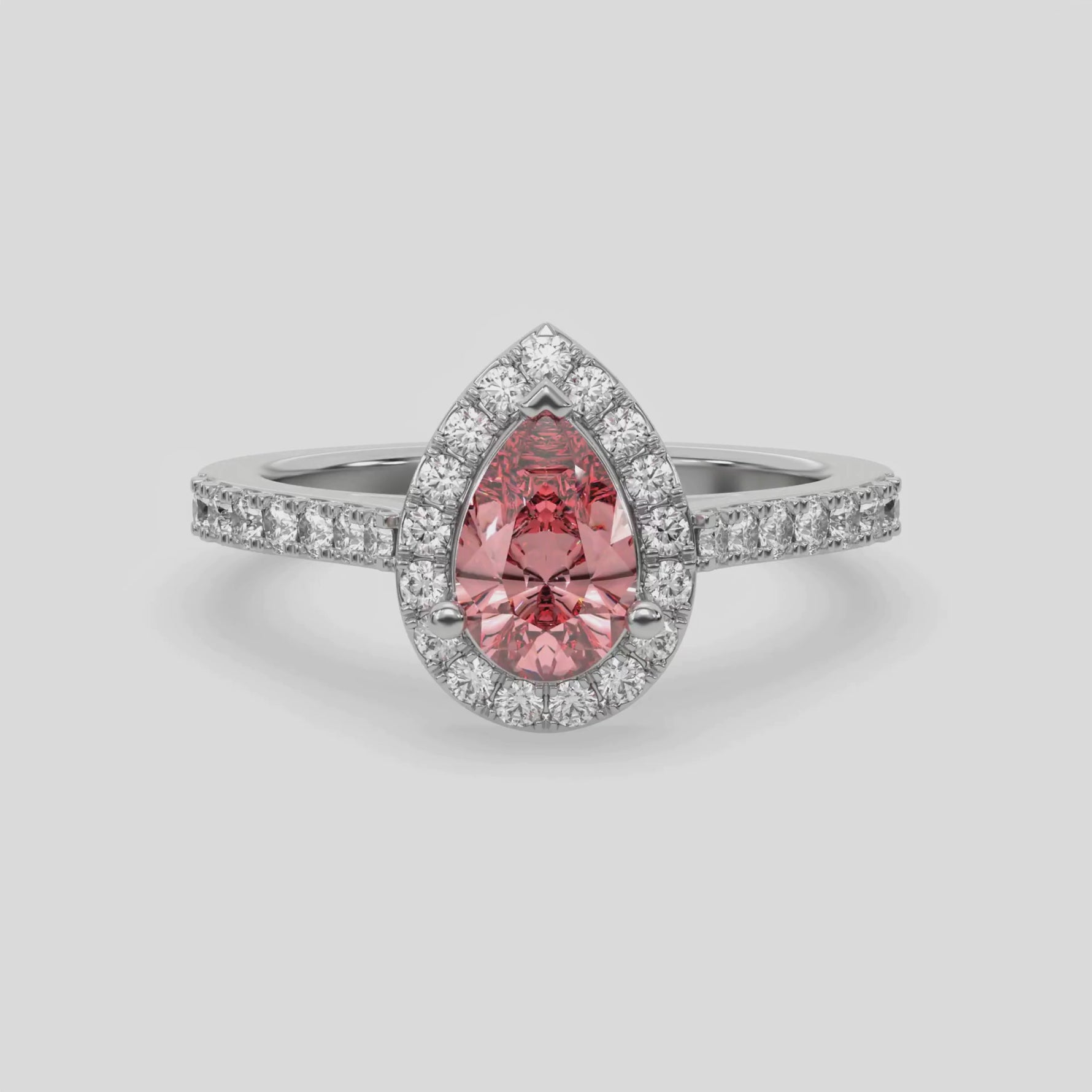 18K White Gold Fancy Pink Pear Solitaire Diamond Engagement Ring 