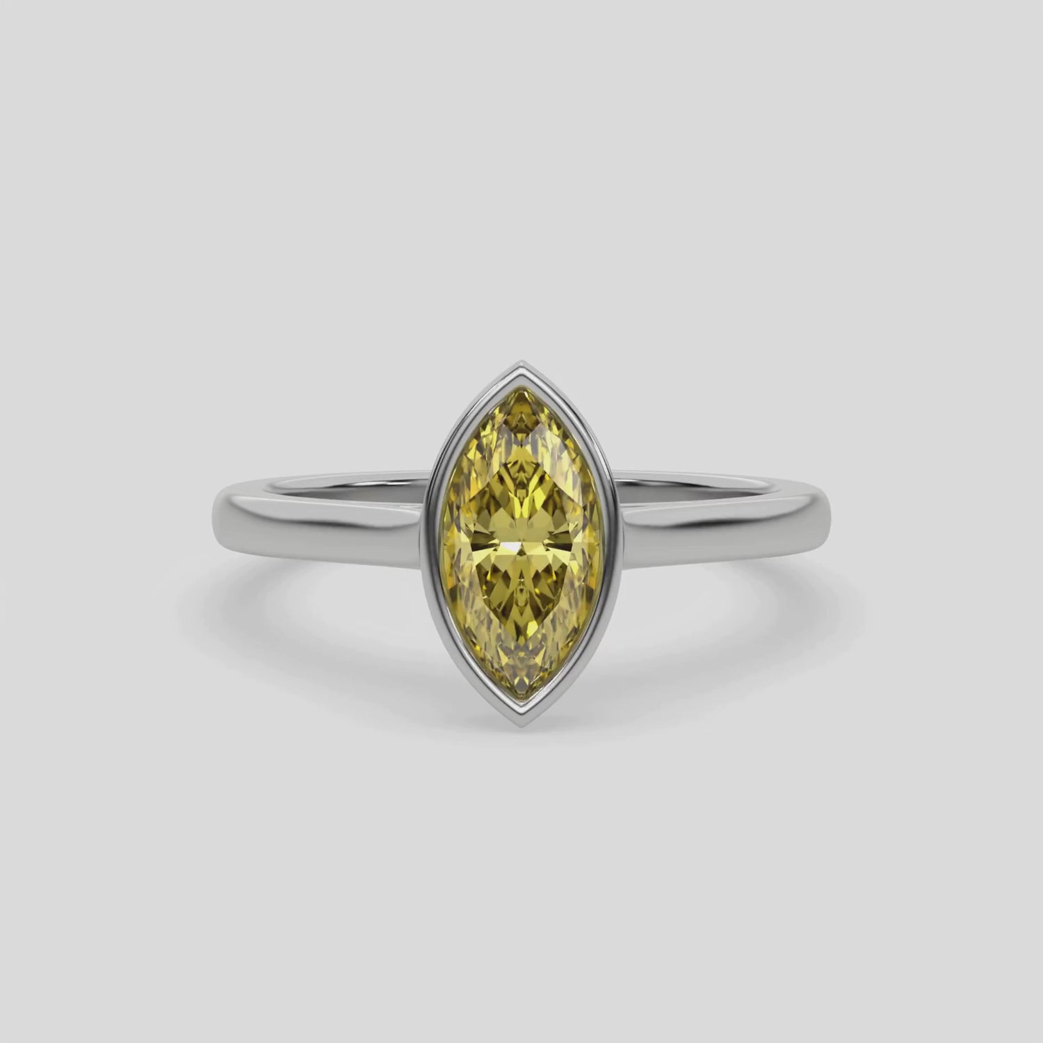 3 CT Fancy Yellow Diamond Marquise Bezel Engagement Ring