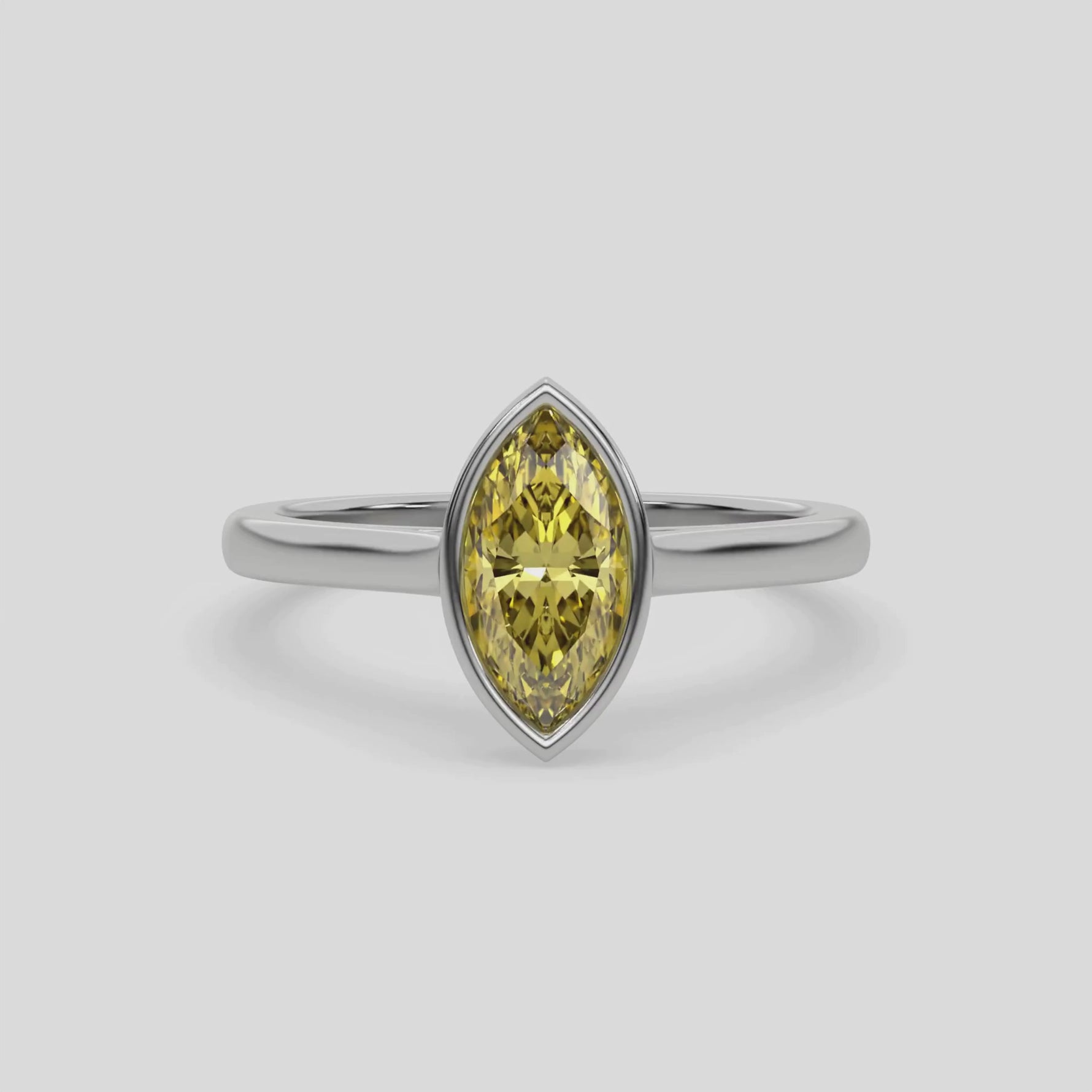 14K White Gold 2 CT Fancy Yellow Marquise Diamond Engagement Ring