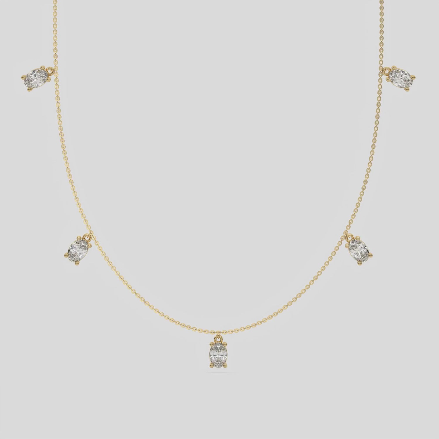 3 CT Five Lab Diamond Oval Dangling Necklace