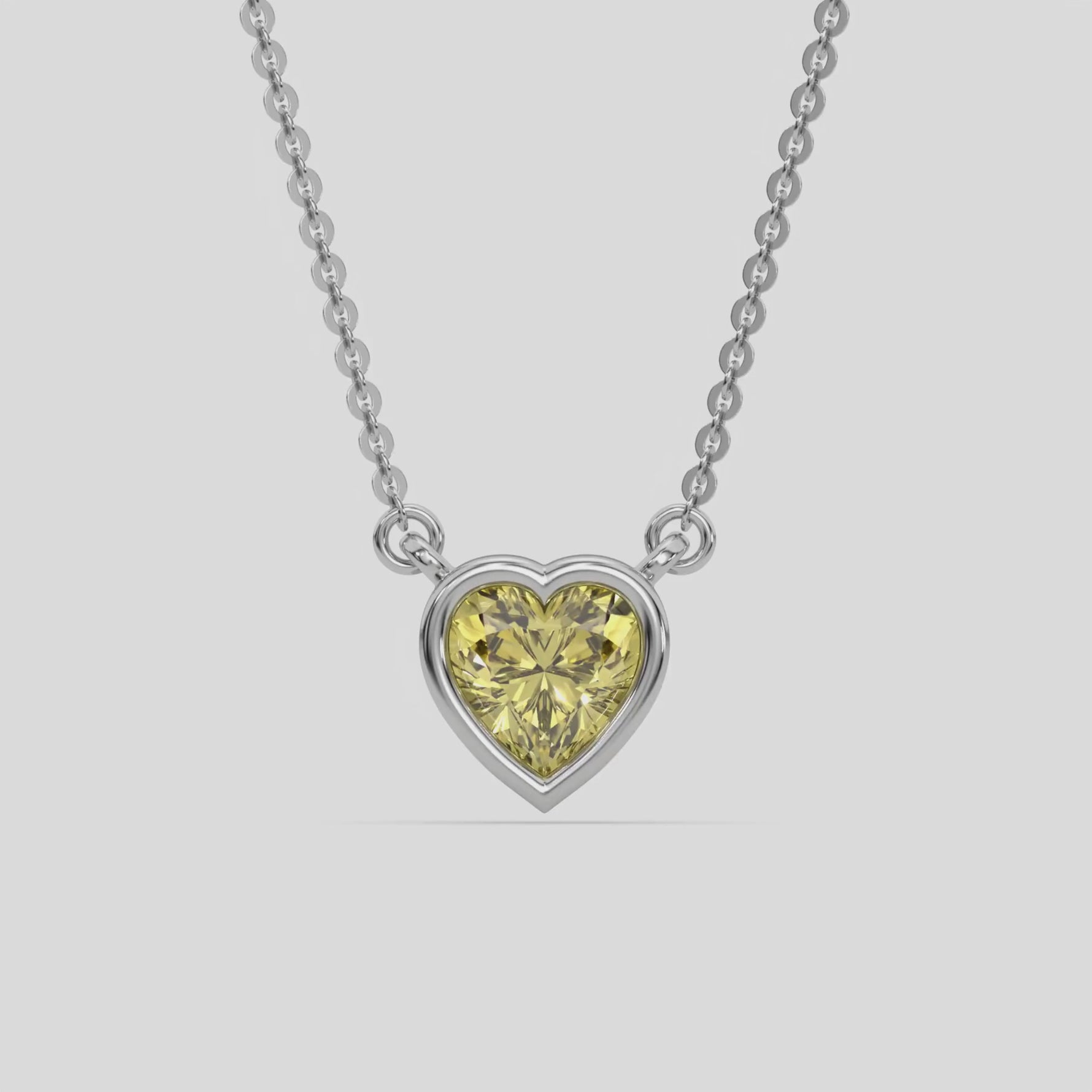 14K White Gold 2 CT Fancy Yellow Heart Solitaire Diamond Necklace