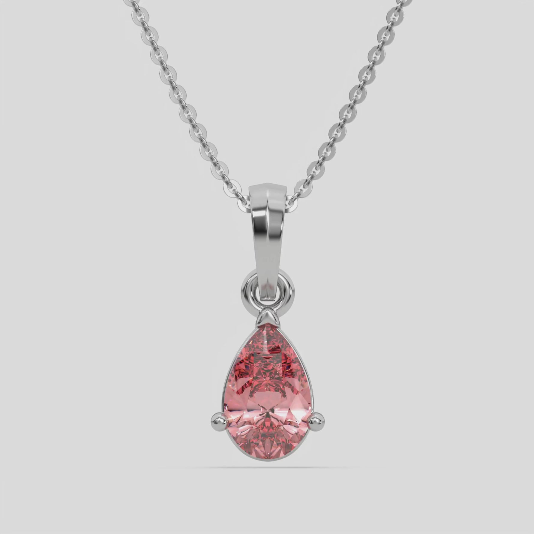 18K Gold Fancy Pink Pear Solitaire Diamond Necklace