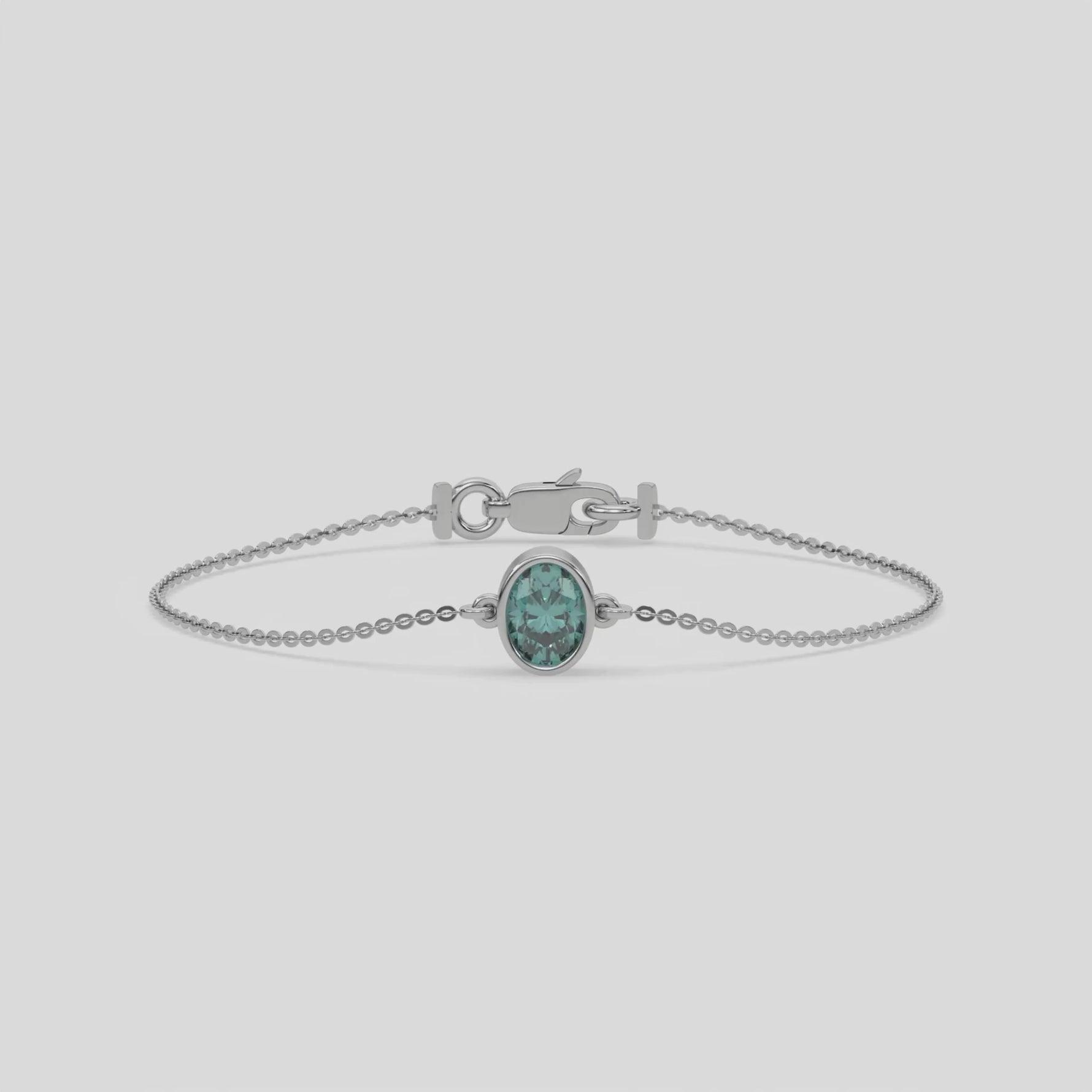 14K White Gold 1 CT Fancy Green Oval Solitaire Diamond Bracelet