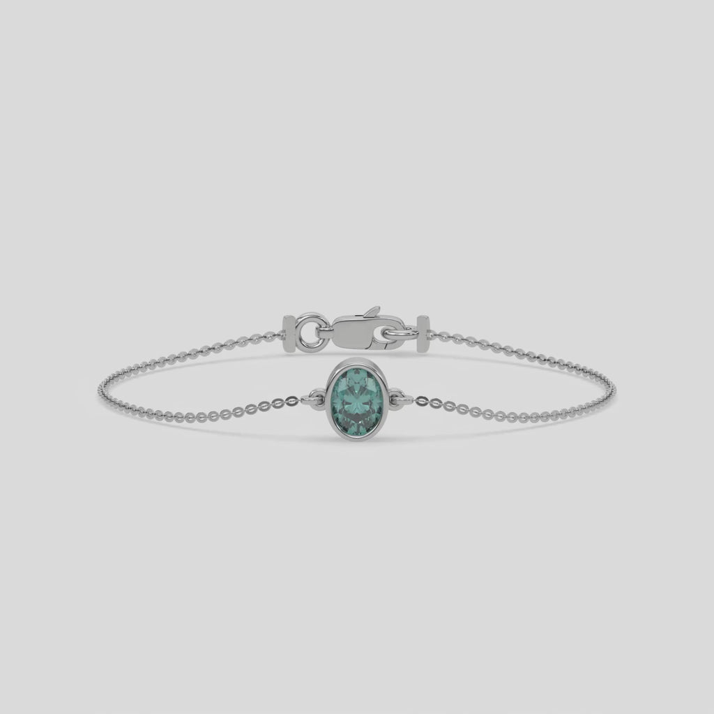 14K White Gold 1 CT Fancy Green Oval Solitaire Diamond Bracelet
