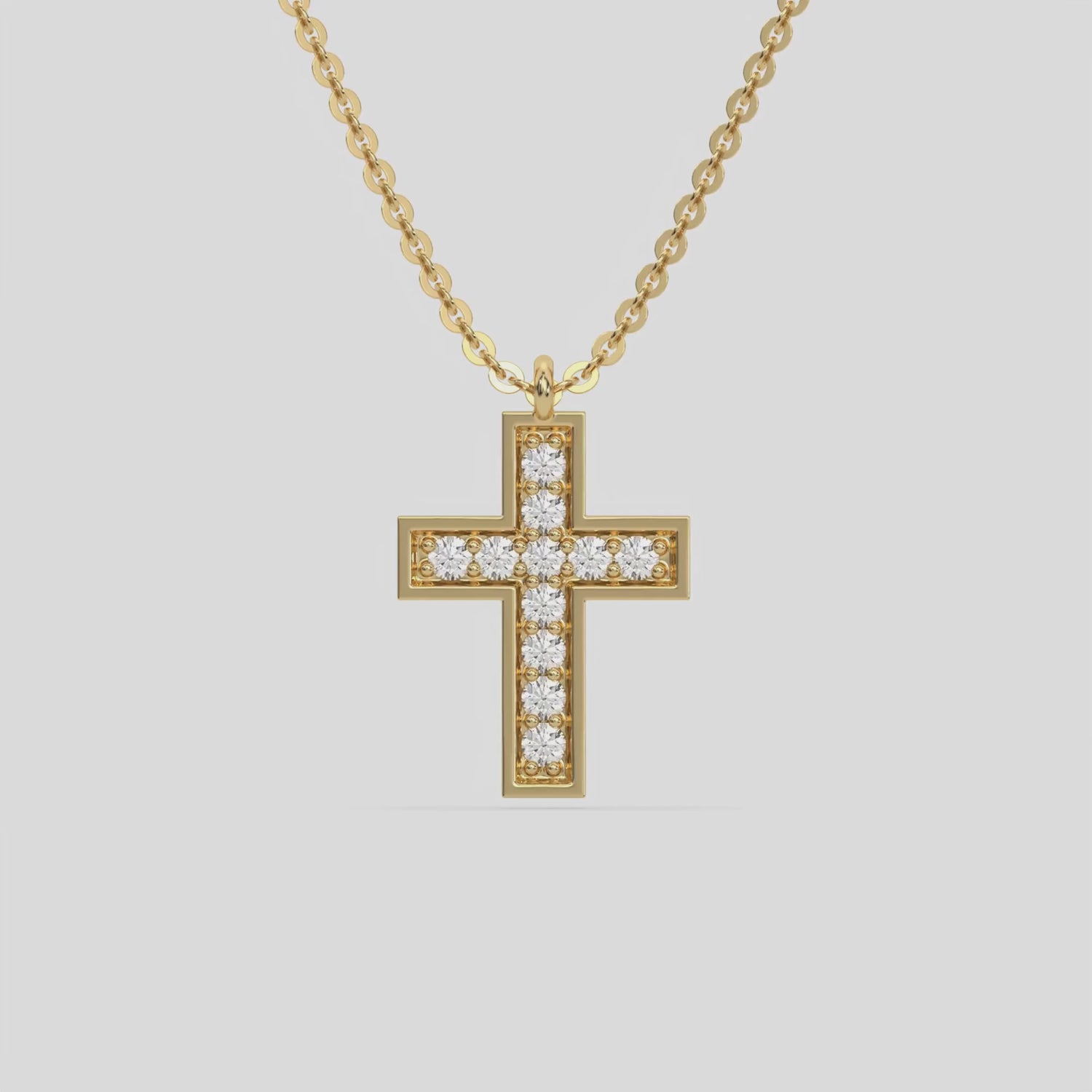 This yellow gold Cross Diamond Necklace made with round brilliant-cut diamonds, securely set in prong setting