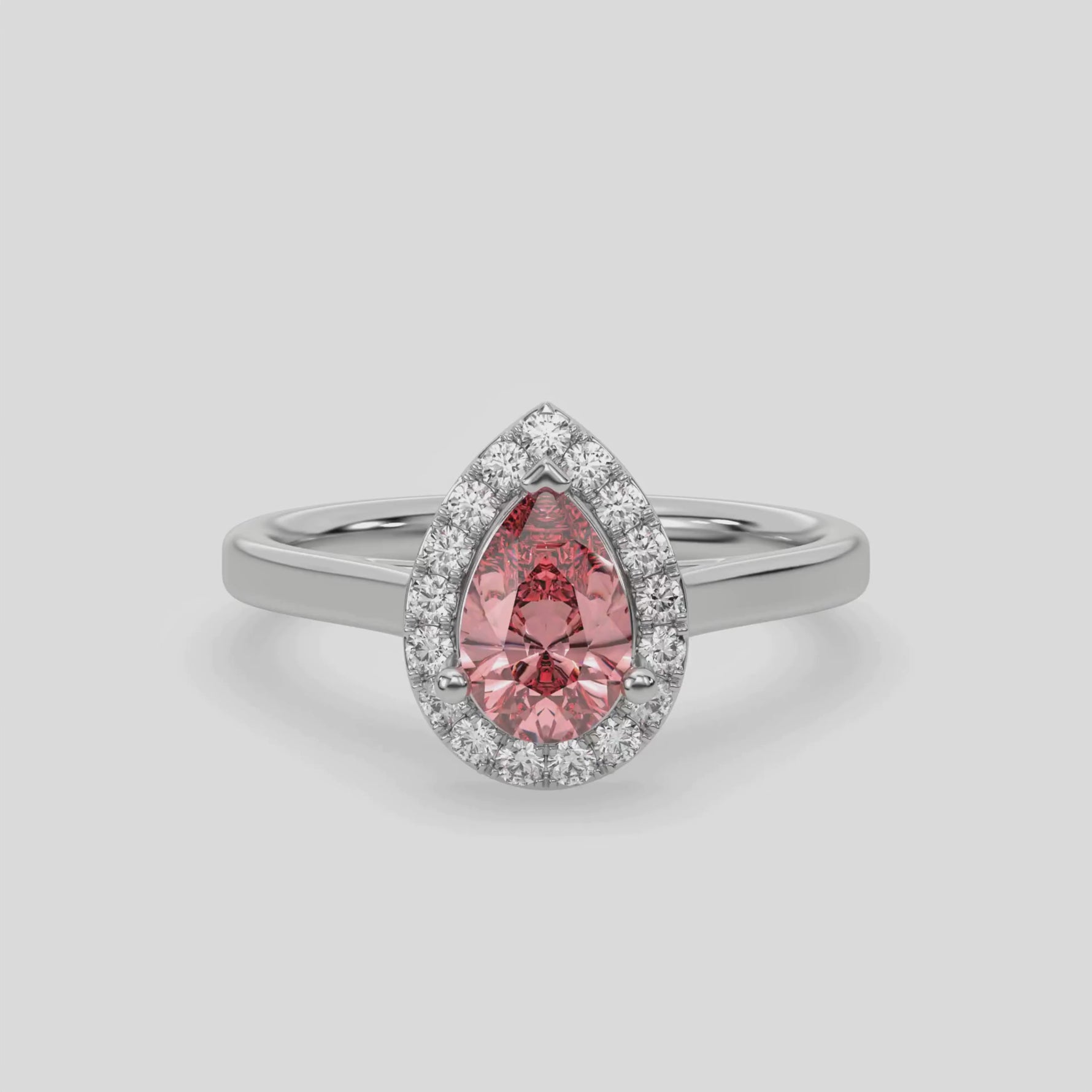 14K White Gold 2CT Fancy Pink Pear Diamond Halo Engagement Ring