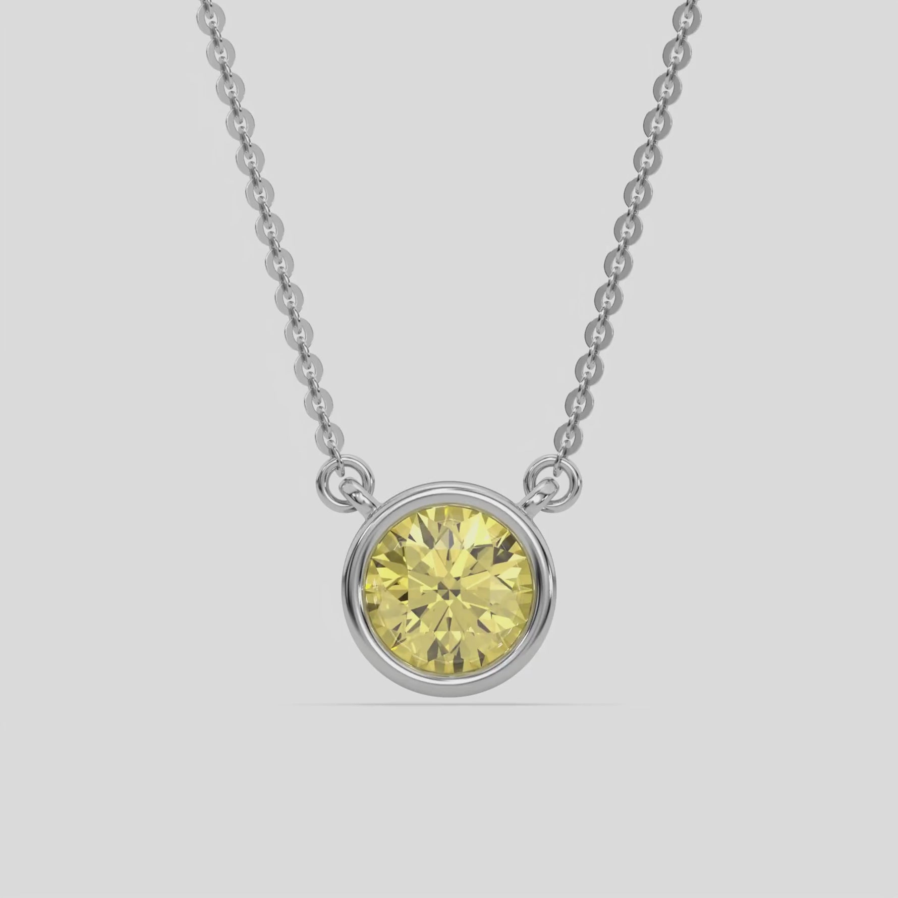 18K White Gold Fancy Yellow Round Solitaire Diamond Necklace