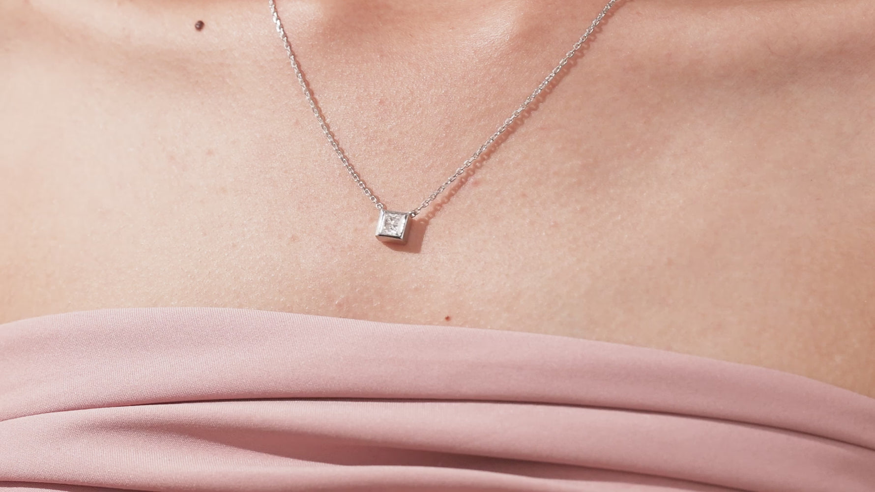 princess diamond Bezel Set Necklace