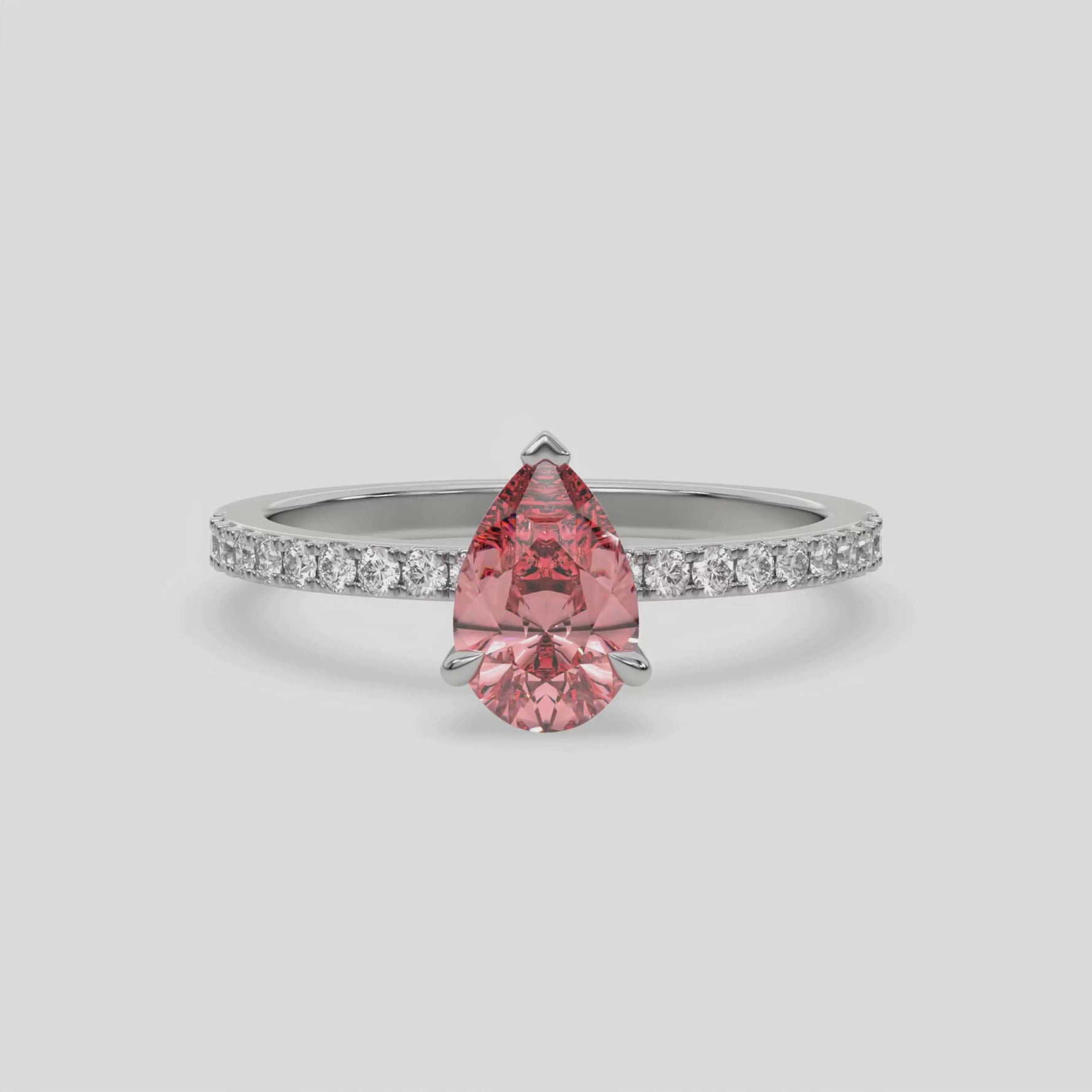 14K White Gold 1 CT Fancy Pink Pear Solitaire Diamond Engagement Ring