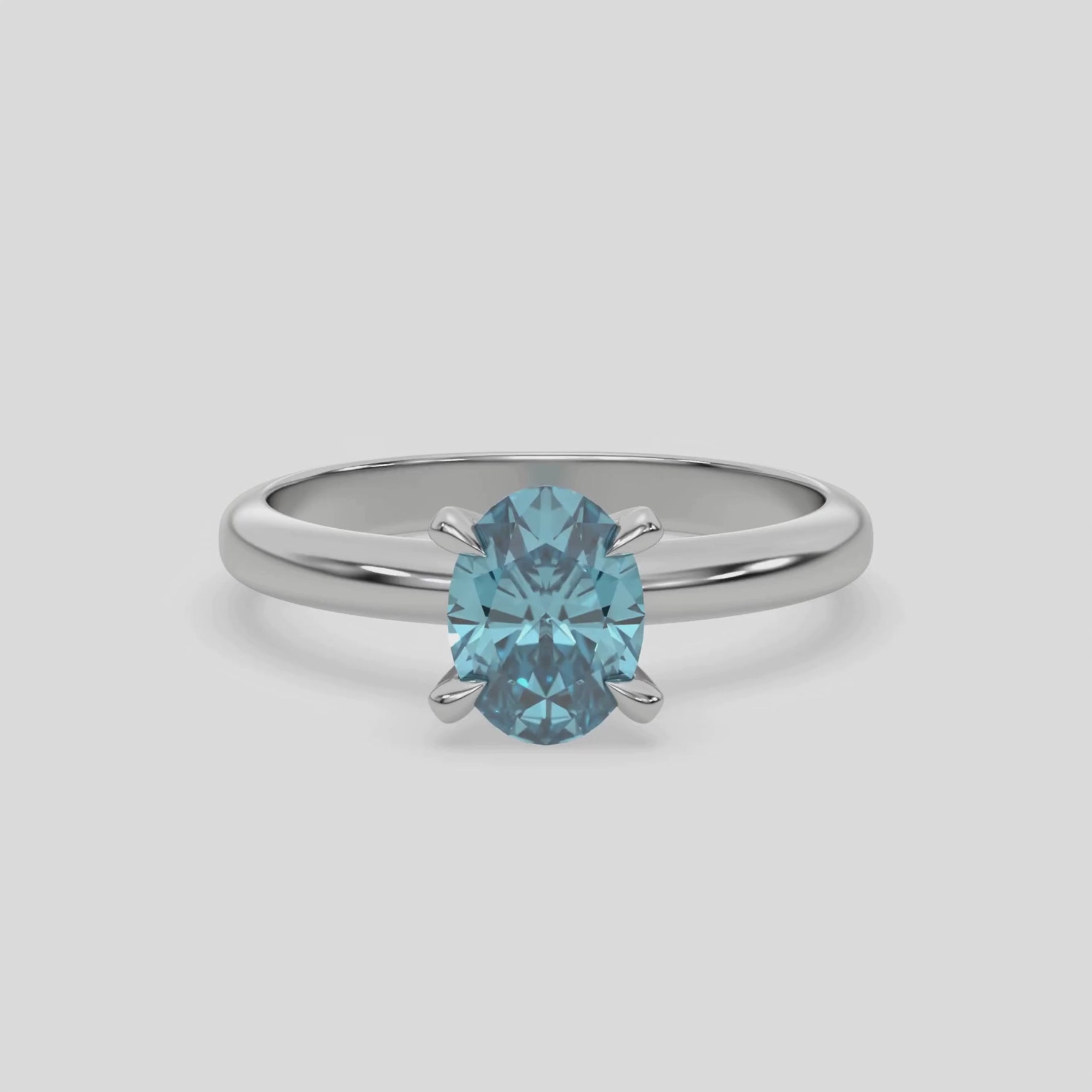 18K White Gold Fancy Blue Oval Diamond Engagement Ring