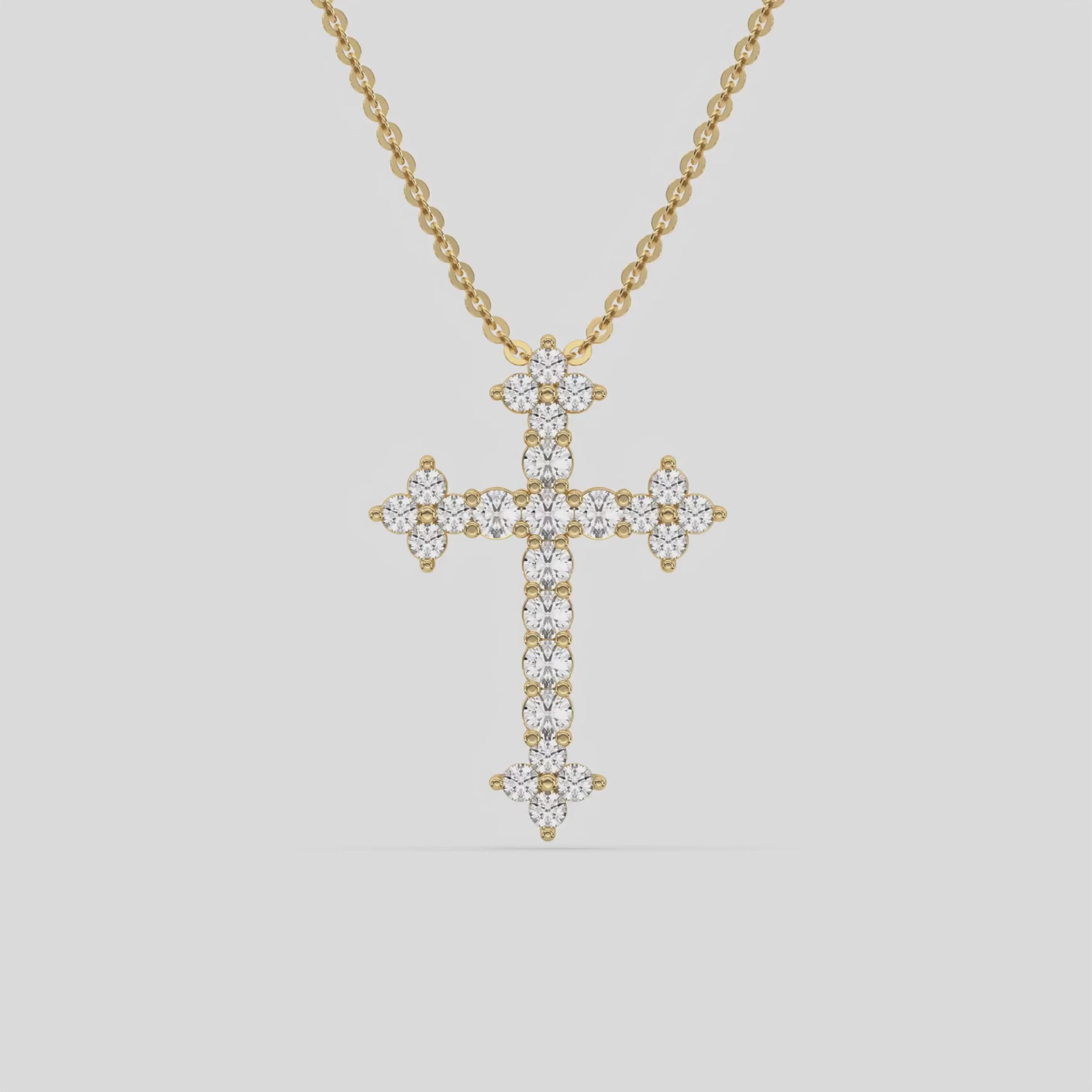 18K Yellow Gold Round Diamond Cross Necklace