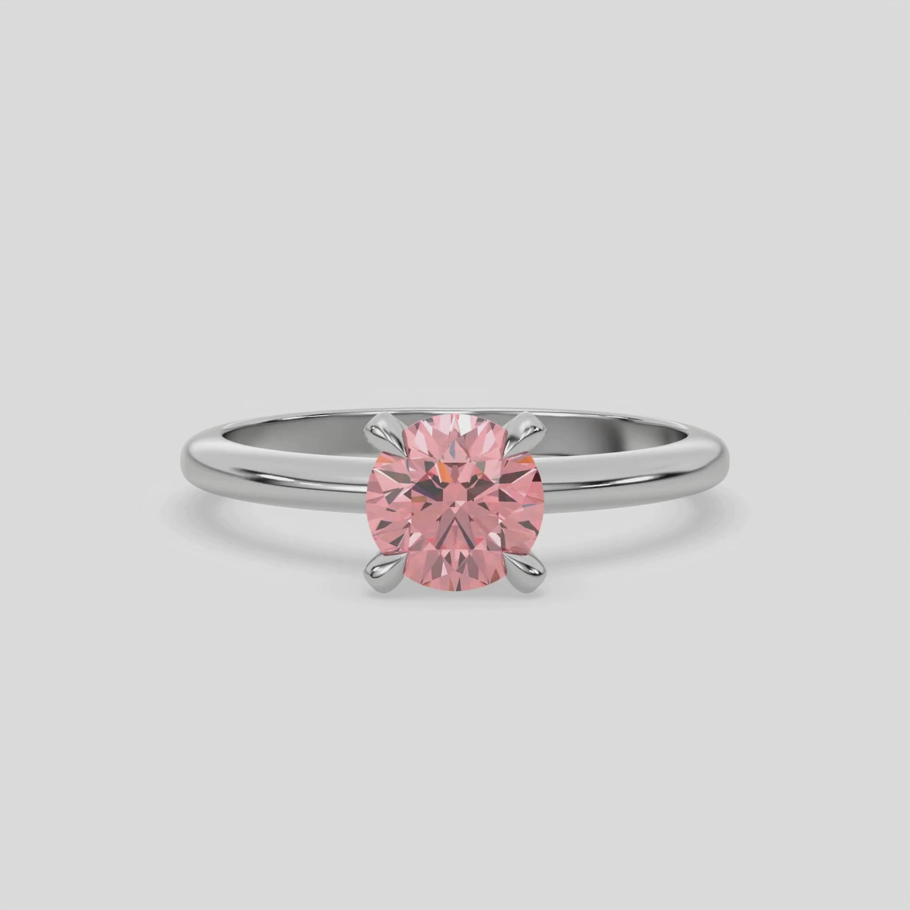 18K White Gold Fancy Pink Diamond Round Solitaire Engagement Ring