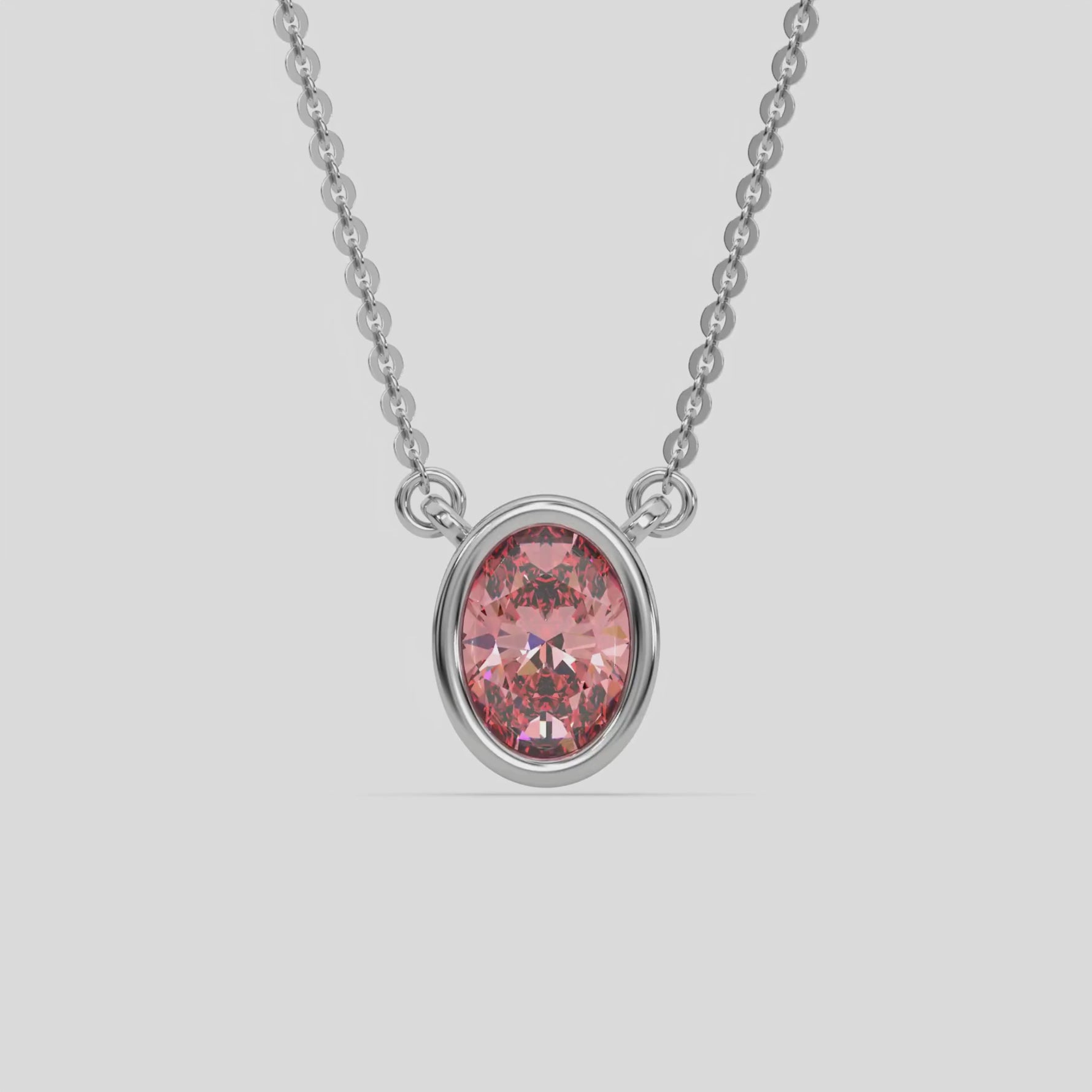 18K White Gold Fancy Pink Oval Solitaire Diamond Necklace