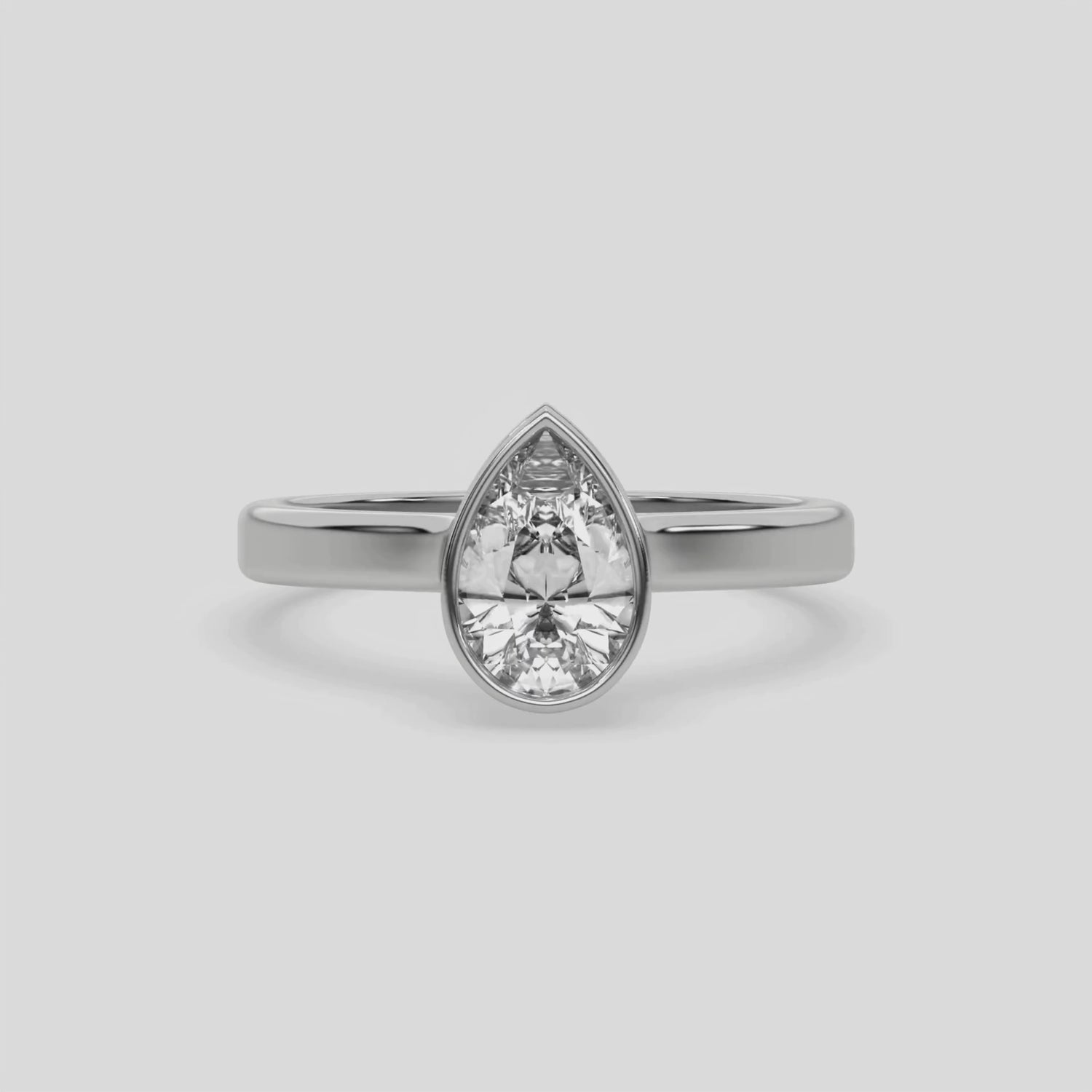 1 CT Lab Diamond Pear Shaped Hidden Halo Bezel Ring