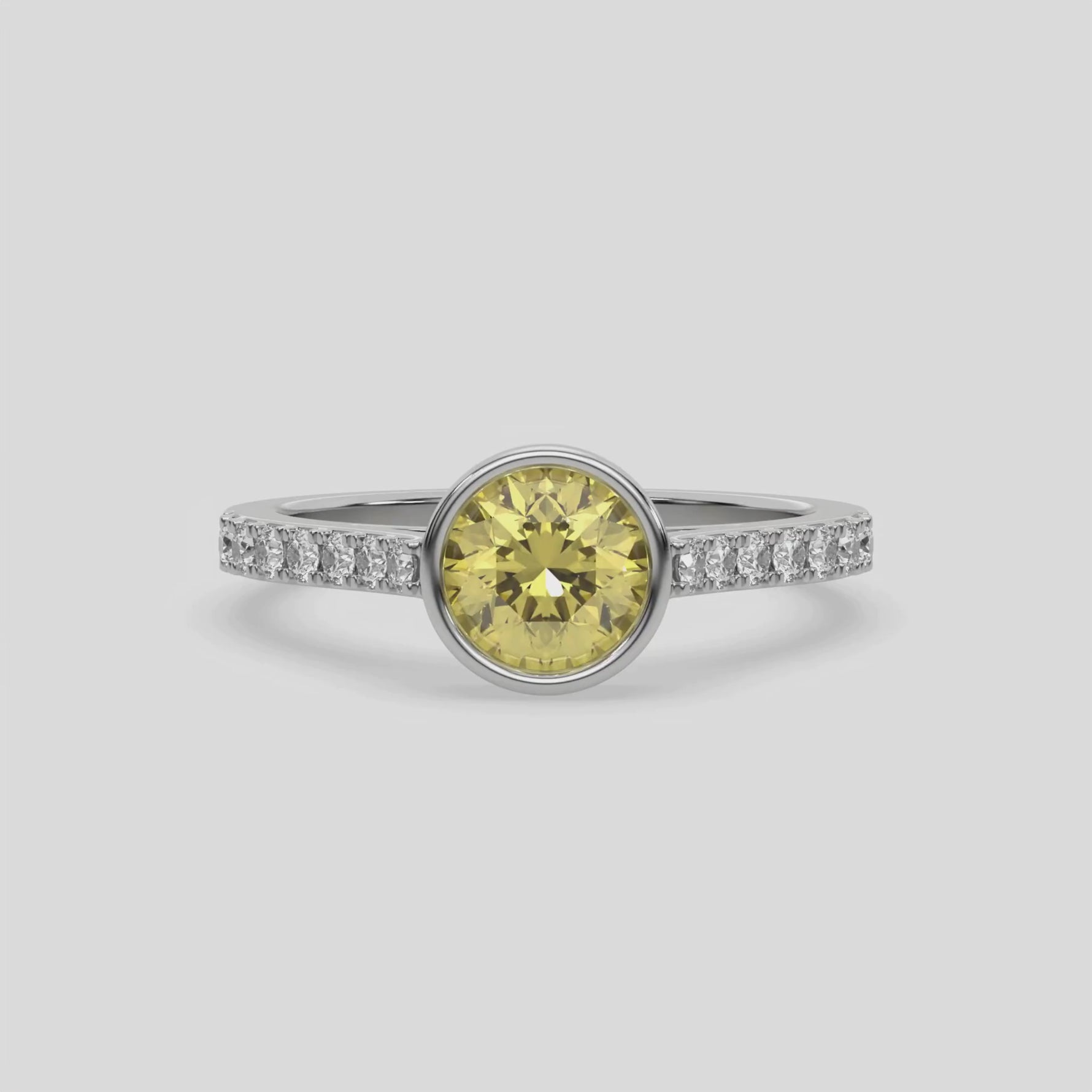 18K White Gold Fancy Yellow Round Diamond Engagement Ring