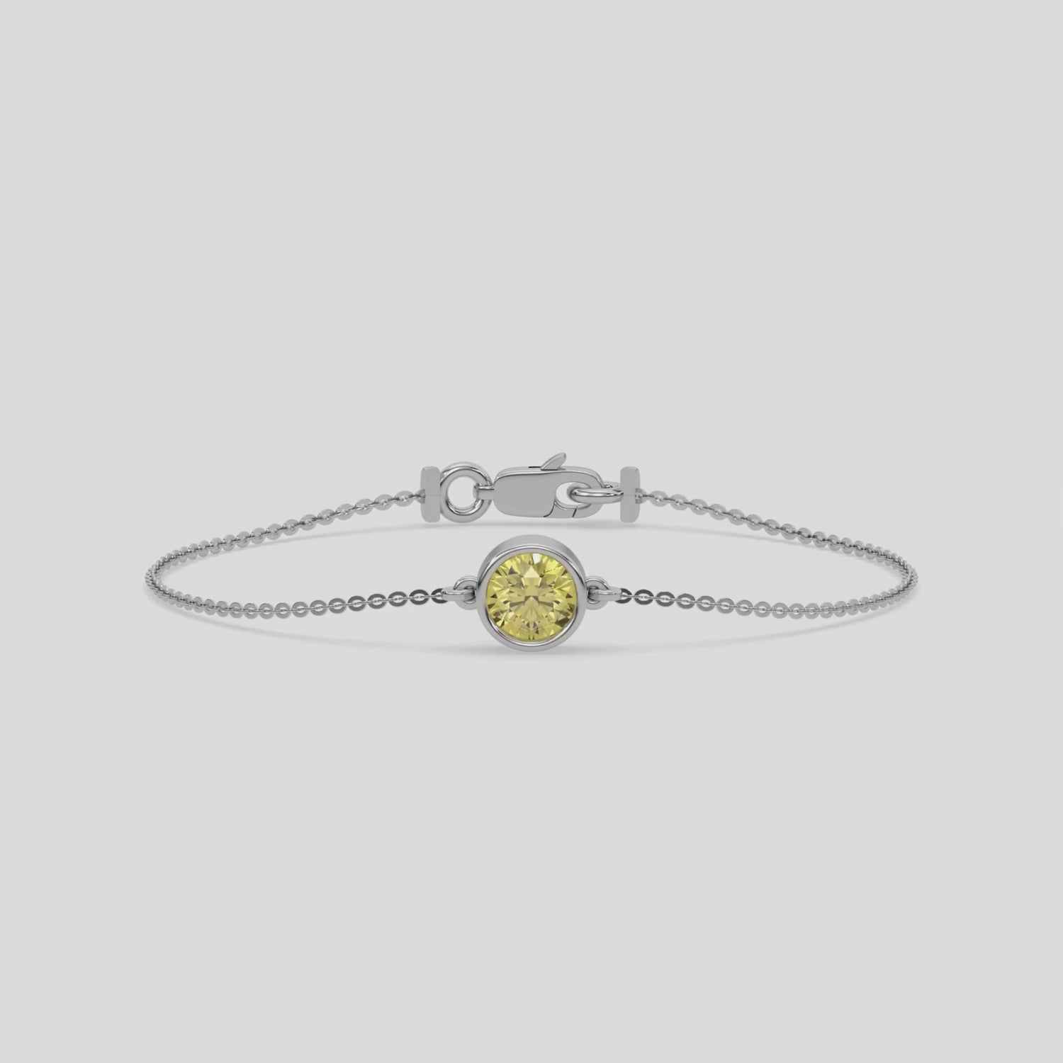 Fancy Yellow Solitaire Round Diamond Bracelet made with fancy yellow round brilliant-cut diamond, securely set in bezel setting