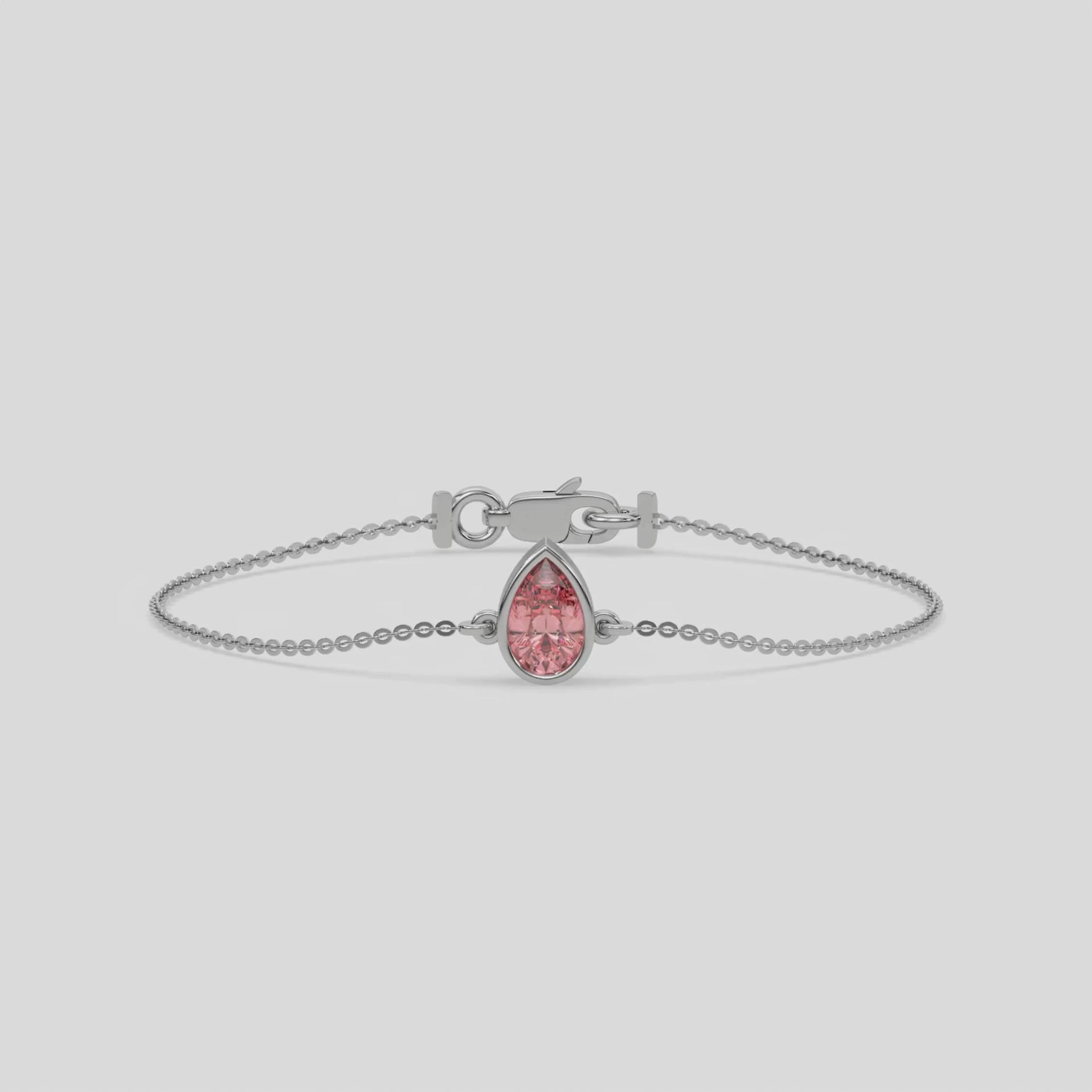 14K White Gold 1 CT Fancy Pink Pear Solitaire Diamond Bracelet 