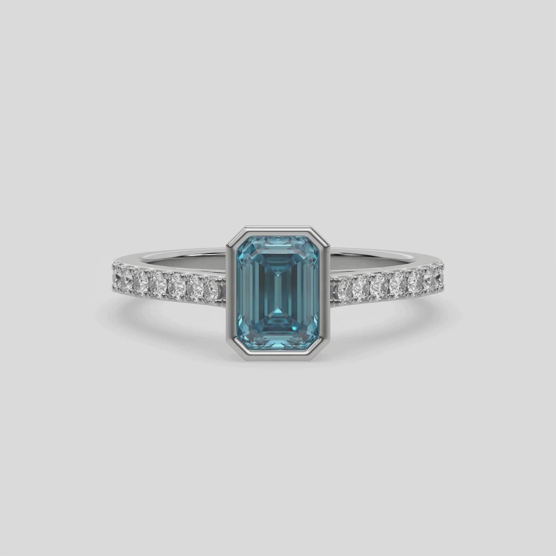 18K White Gold Fancy Blue Emerald Diamond Engagement Ring