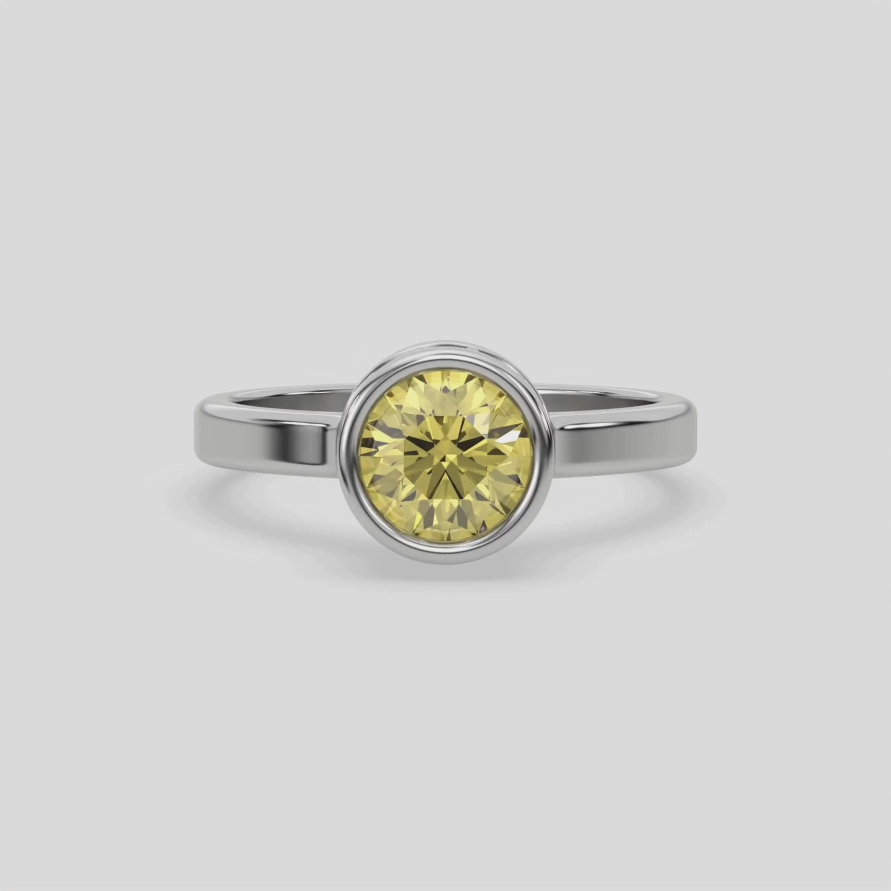 14K White Gold Fancy Yellow Round Diamond Solitaire Engagement Ring
