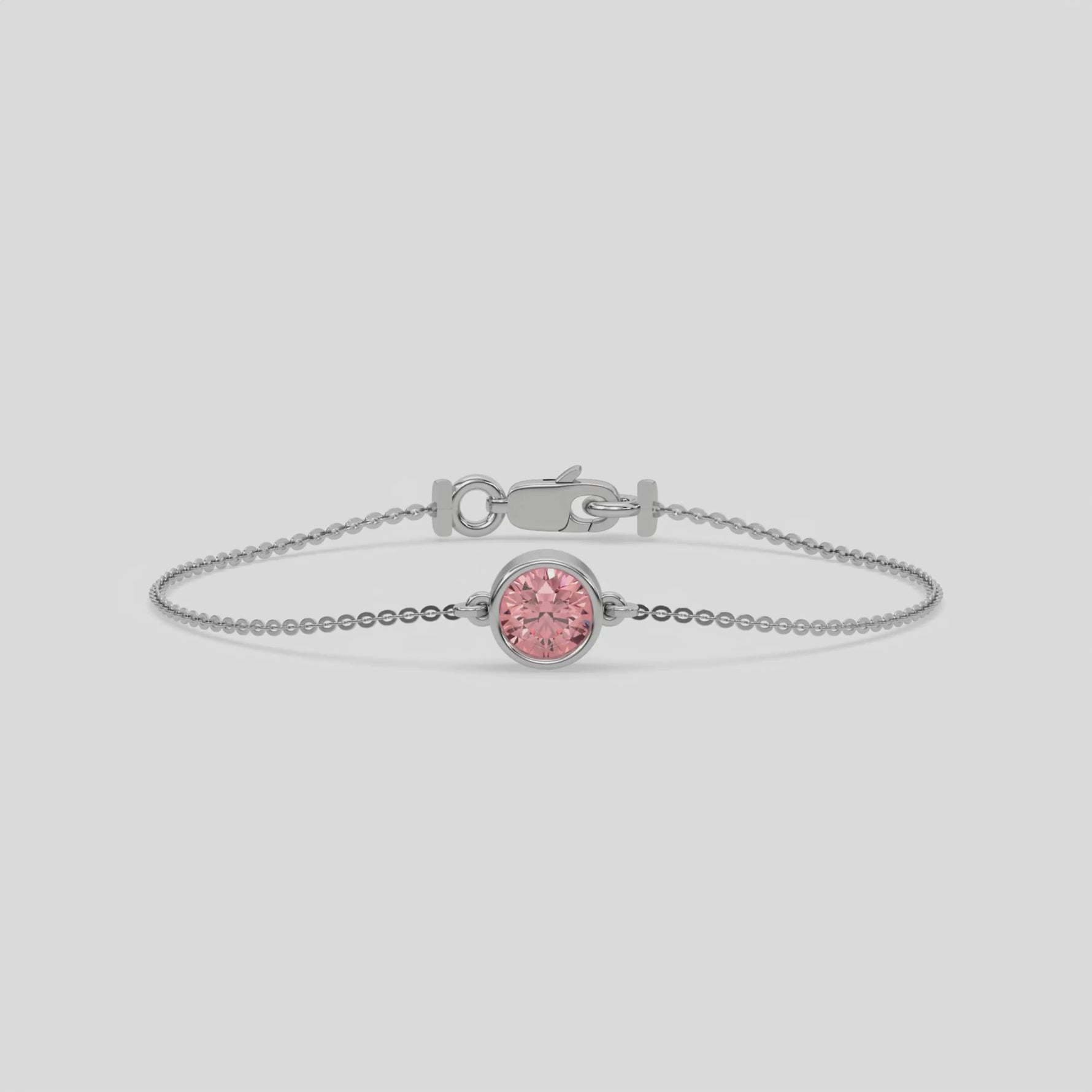 14K White Gold Fancy Pink Round Solitaire Diamond Bracelet 