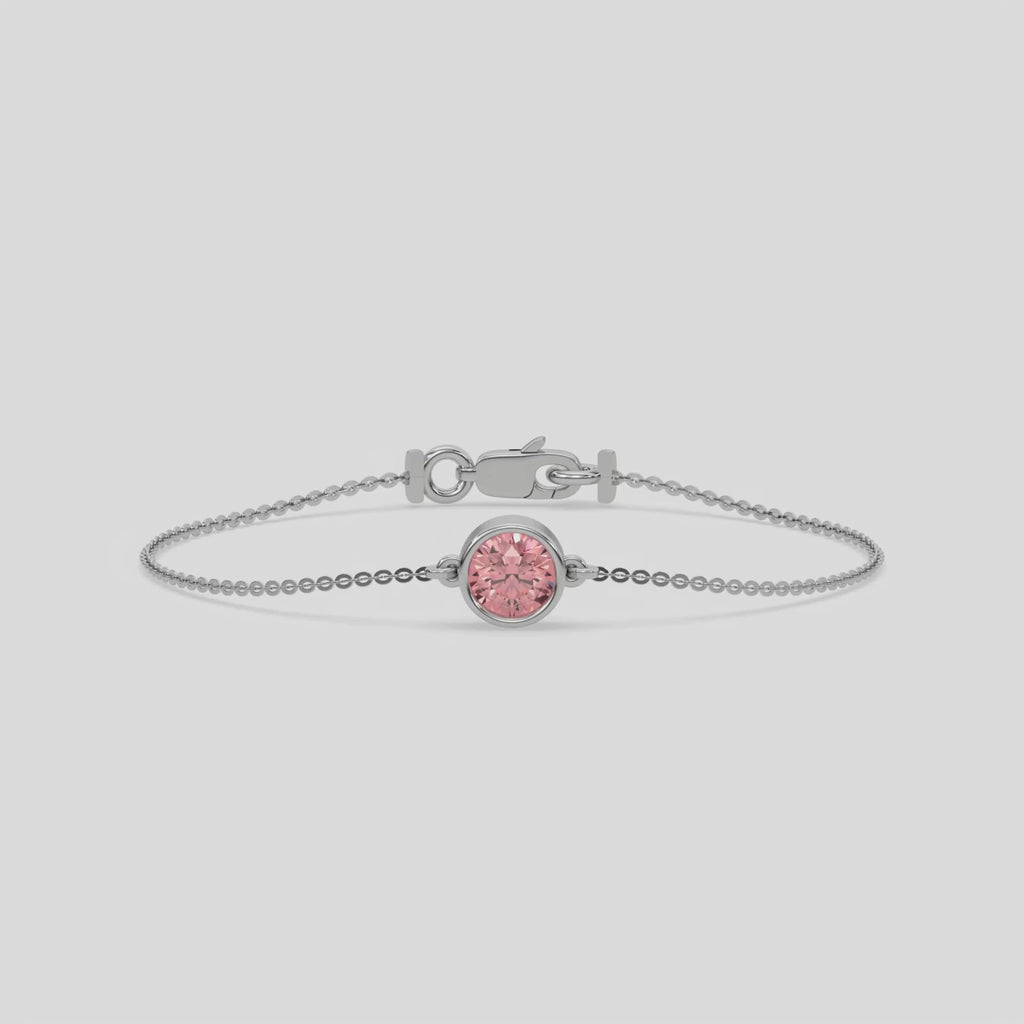 14K White Gold Fancy Pink Round Solitaire Diamond Bracelet 