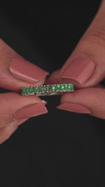 14K White Gold Pear Cut Emerald Gemstone Full Eternity Ring