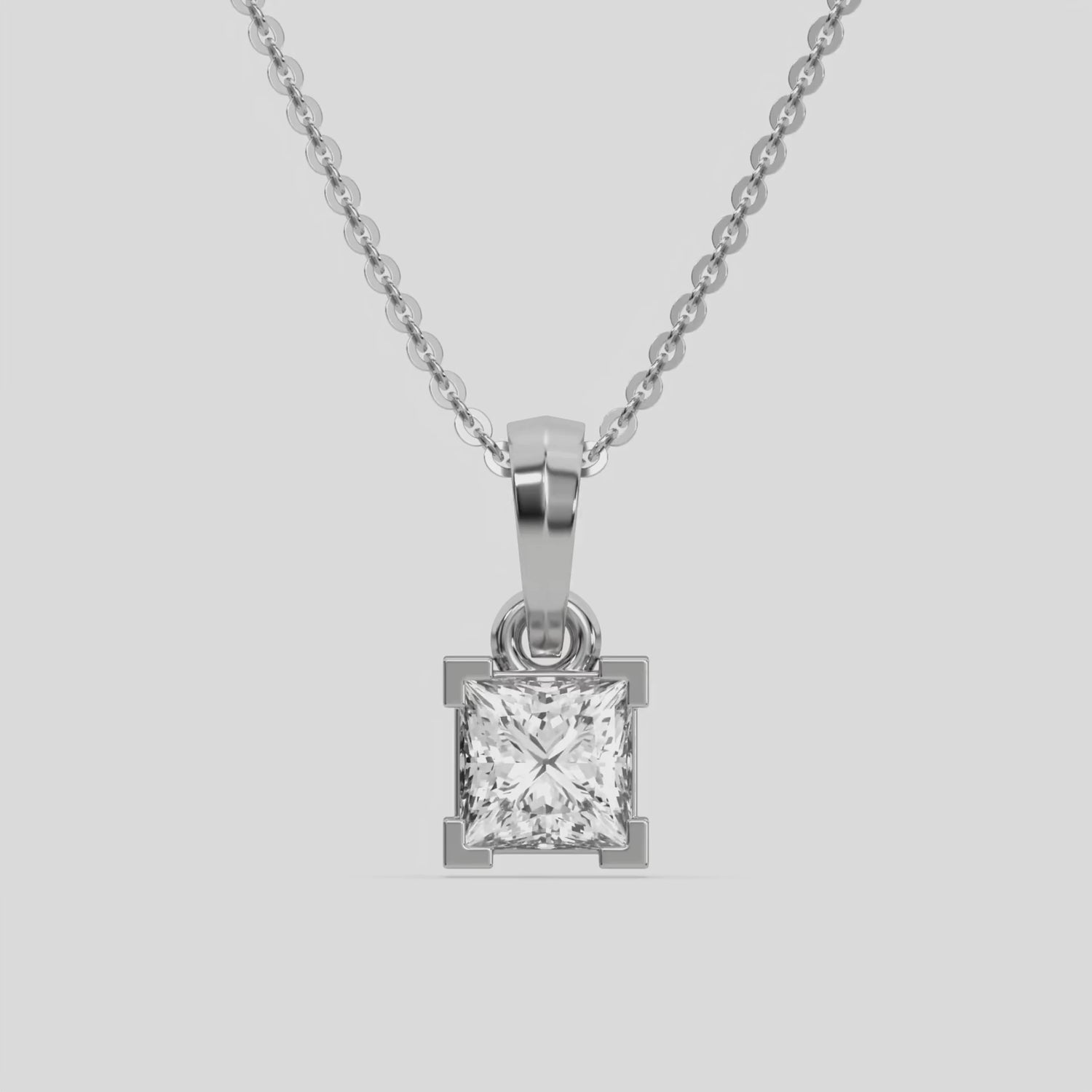 This yellow gold Princess Solitaire Diamond Necklace made with a princess cut diamond in bezel setting with adjustable chain 