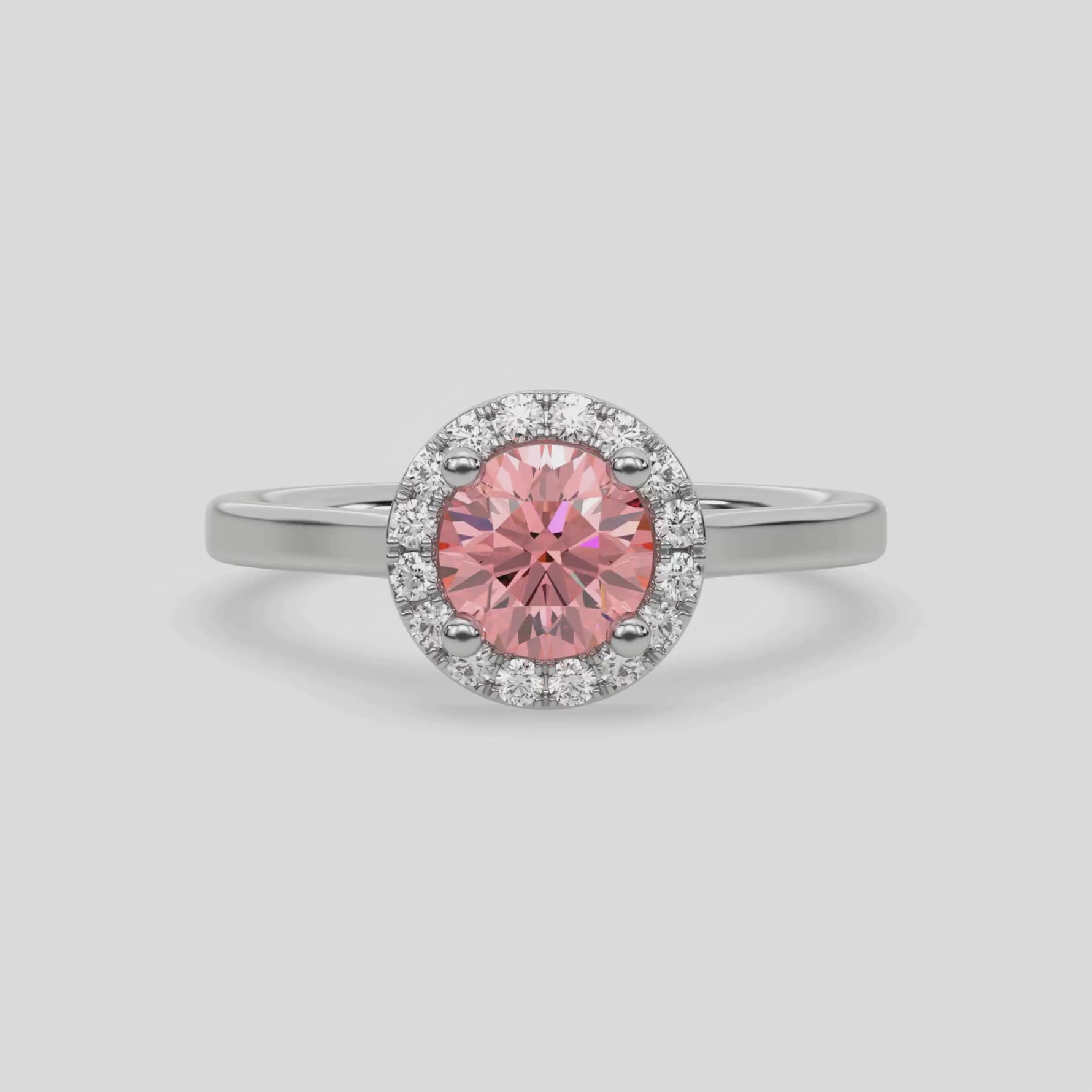 14K Gold 2CT Fancy Pink Diamond Round Halo Engagement Ring