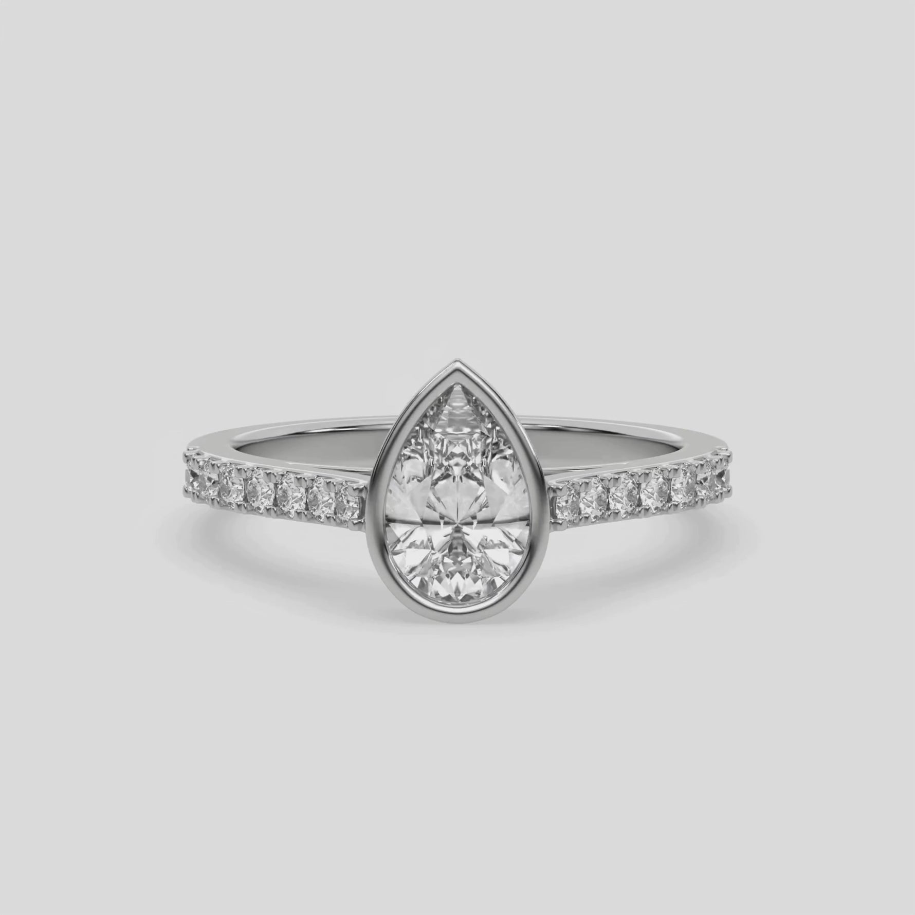 18K White Gold Natural Pear Diamond Engagement Ring