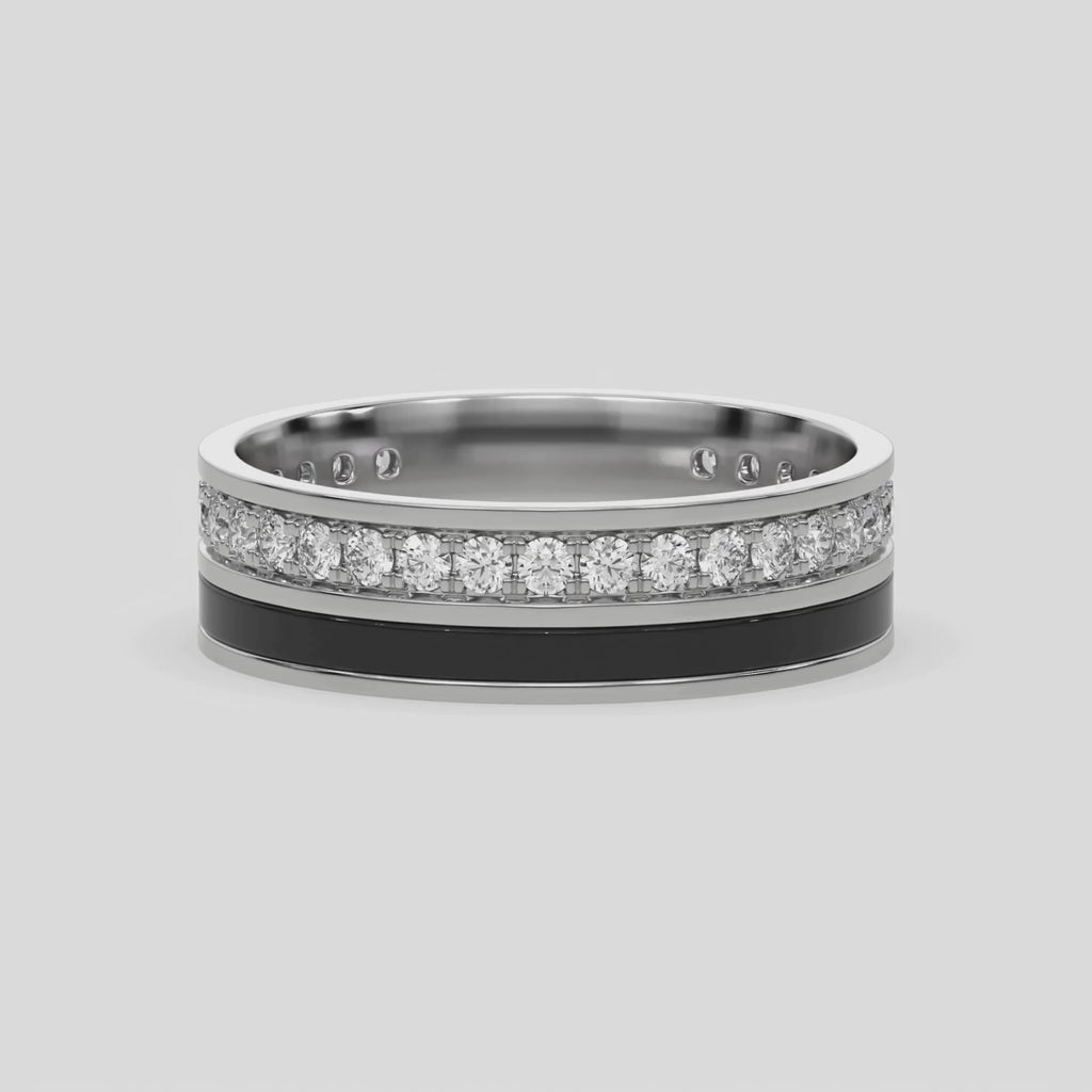 This video features a white gold Diamond Enamel Eternity Band made with a rows of round brilliant cut diamonds set in a shared prong setting