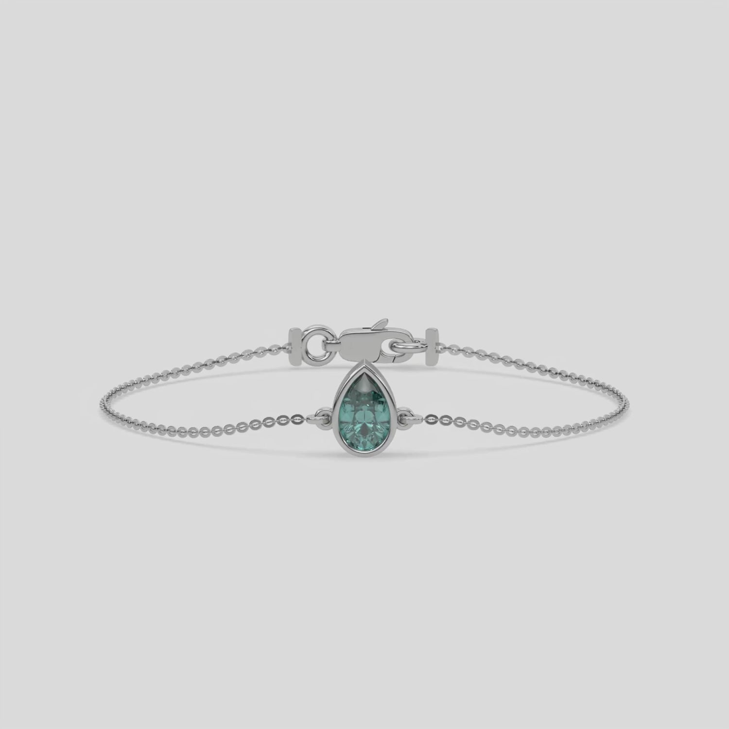 18K White Gold Fancy Green Pear Solitaire Diamond Bracelet 