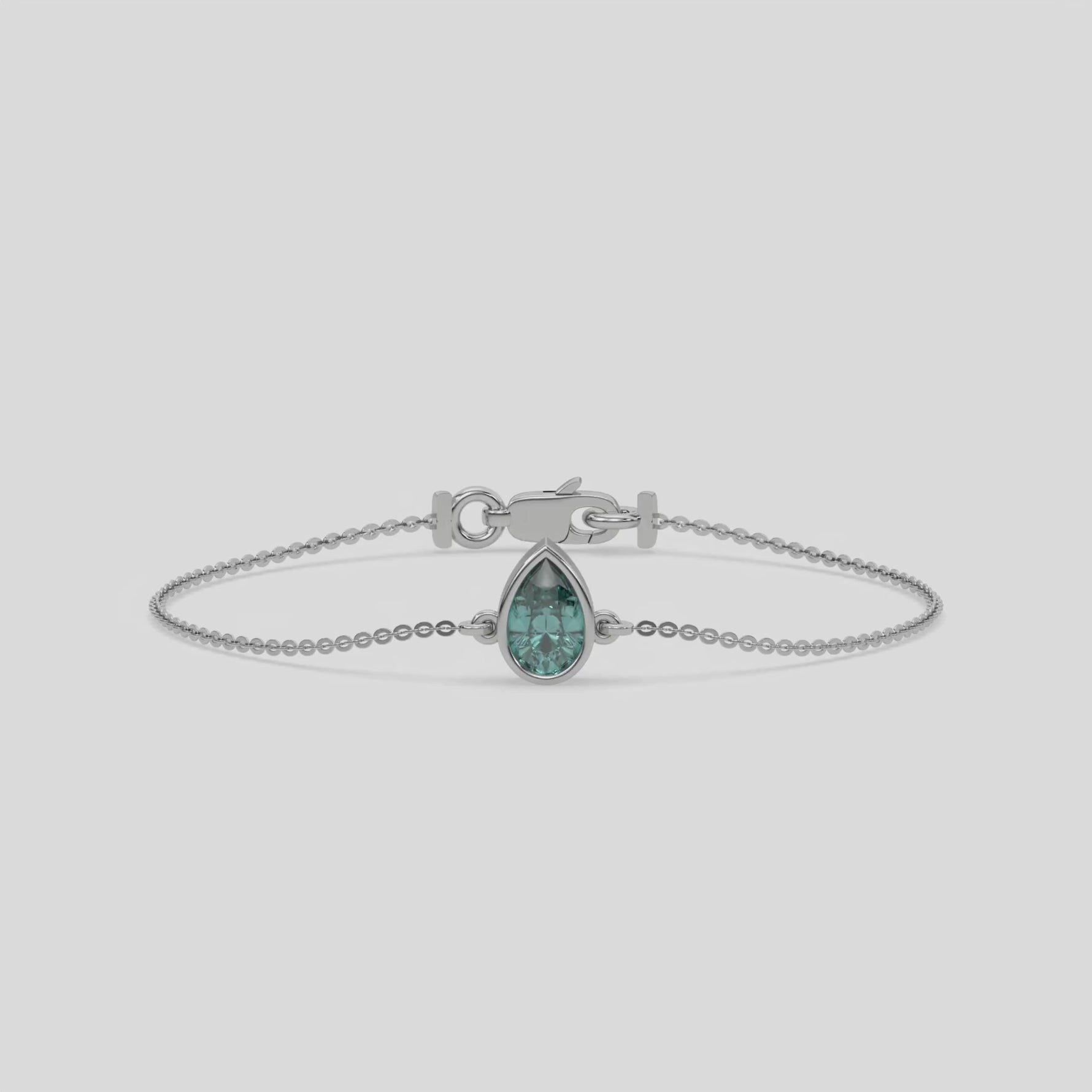 18K White Gold Fancy Green Pear Solitaire Diamond Bracelet 