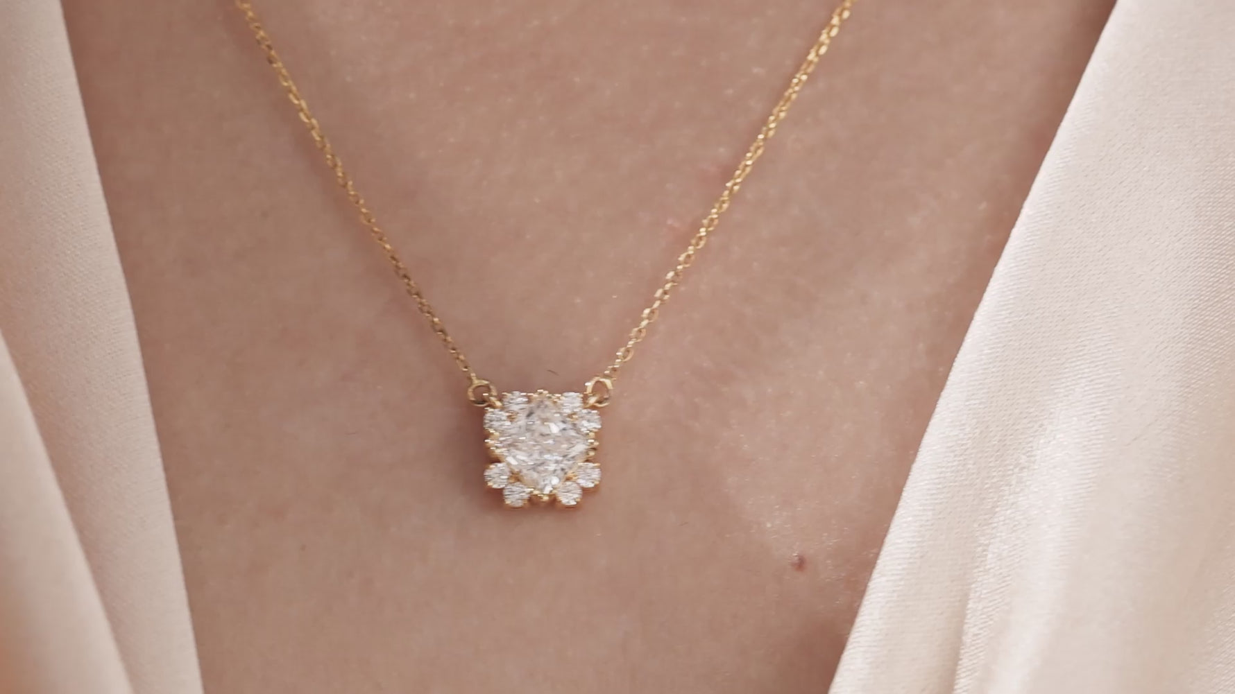 Princess Diamond Cluster Necklace 