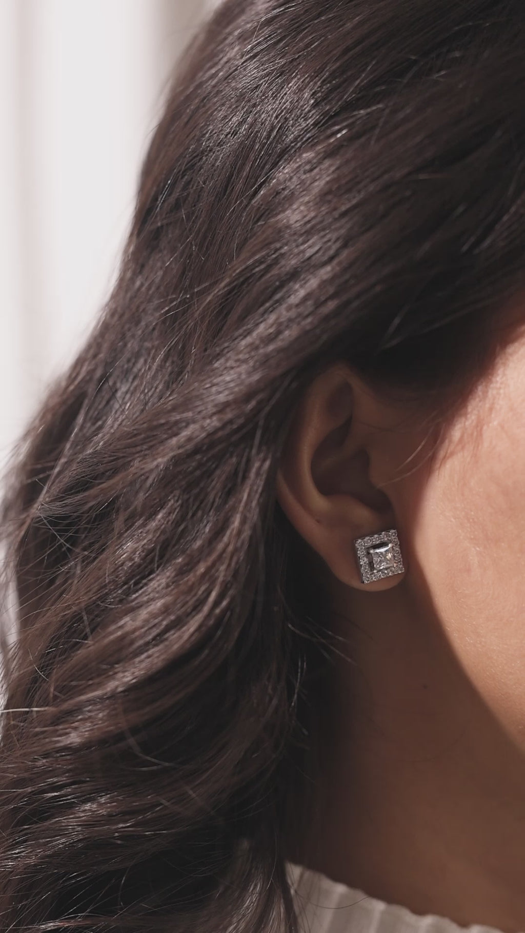 Princess Cut Halo Earring 