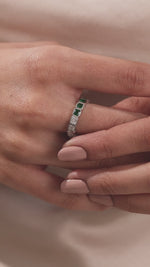 14K White Gold Asscher Diamond Emerald Gemstone Bezel Set Full Eternity Ring