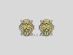 18k white gold oval diamond stud Earrings made with an fancy yellow oval cut diamond set in a four prong setting