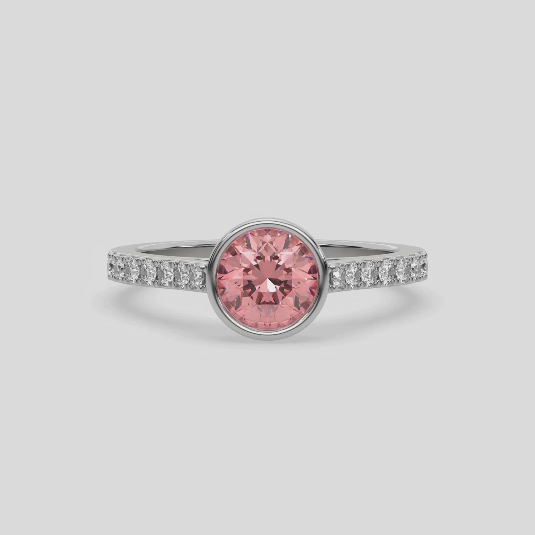 18K White Gold Fancy Pink Round Diamond Engagement Ring