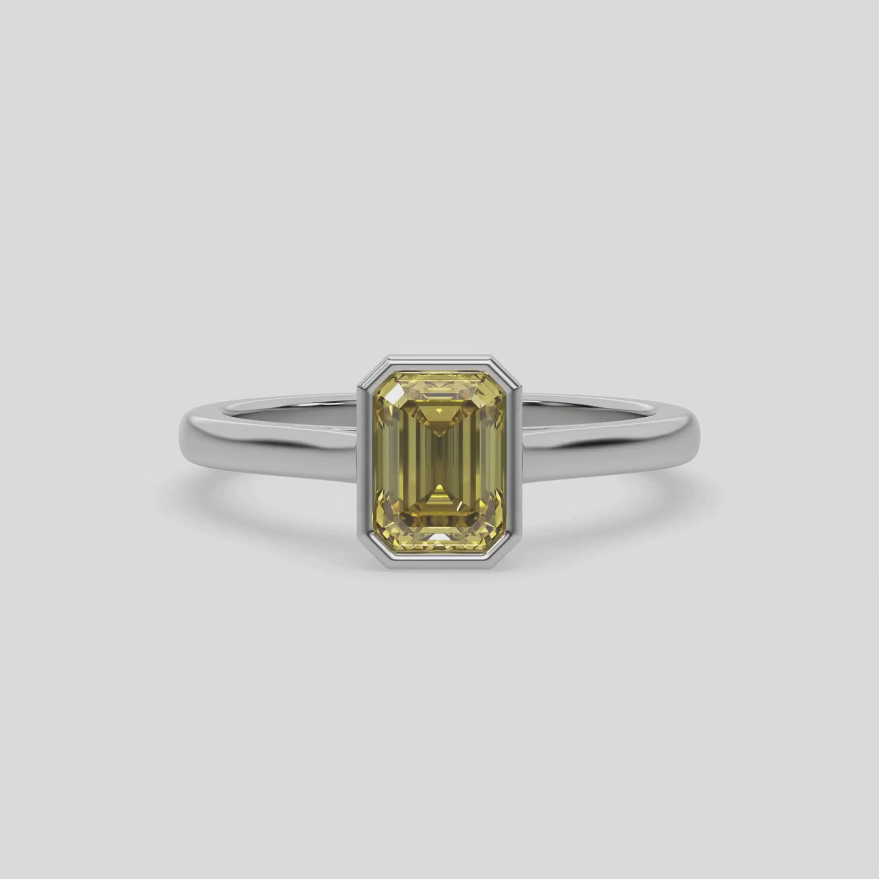 14K White Gold Fancy Yellow Emerald Diamond Engagement Ring