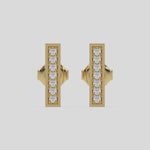 This video features a yellow gold Bar Diamond Stud Earring made with round brilliant-cut diamond and set in pave setting