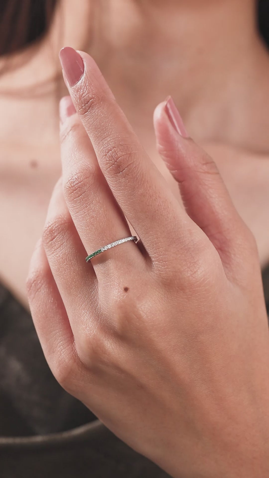 Round Diamond and Emerald Gemstone Eternity Ring 