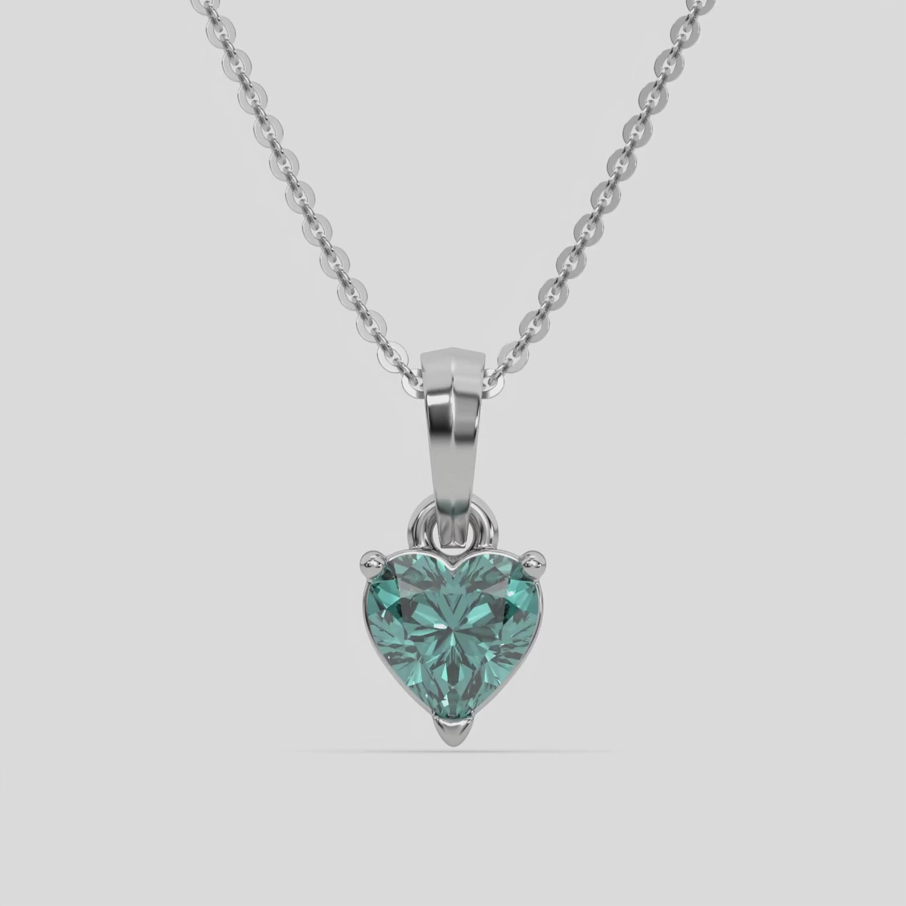 14K White Gold 1 CT Fancy Green Heart Solitaire Diamond Necklace