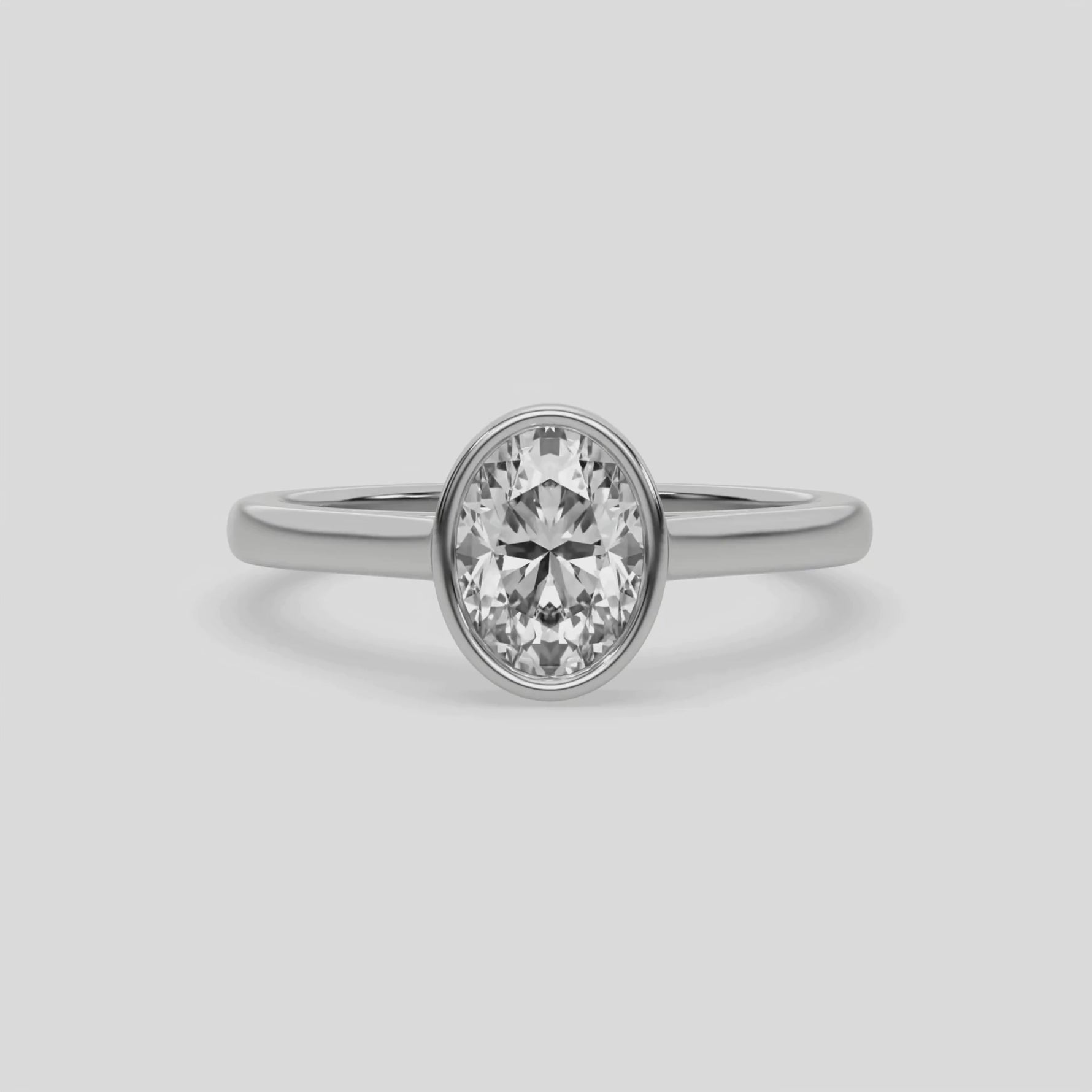 14K White Gold Oval Solitaire Diamond Engagement Ring