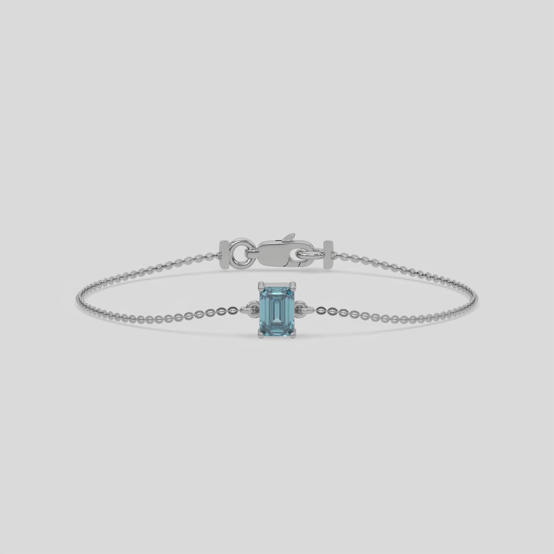 14K White Gold Fancy Blue Emerald Solitaire Diamond Bracelet 
