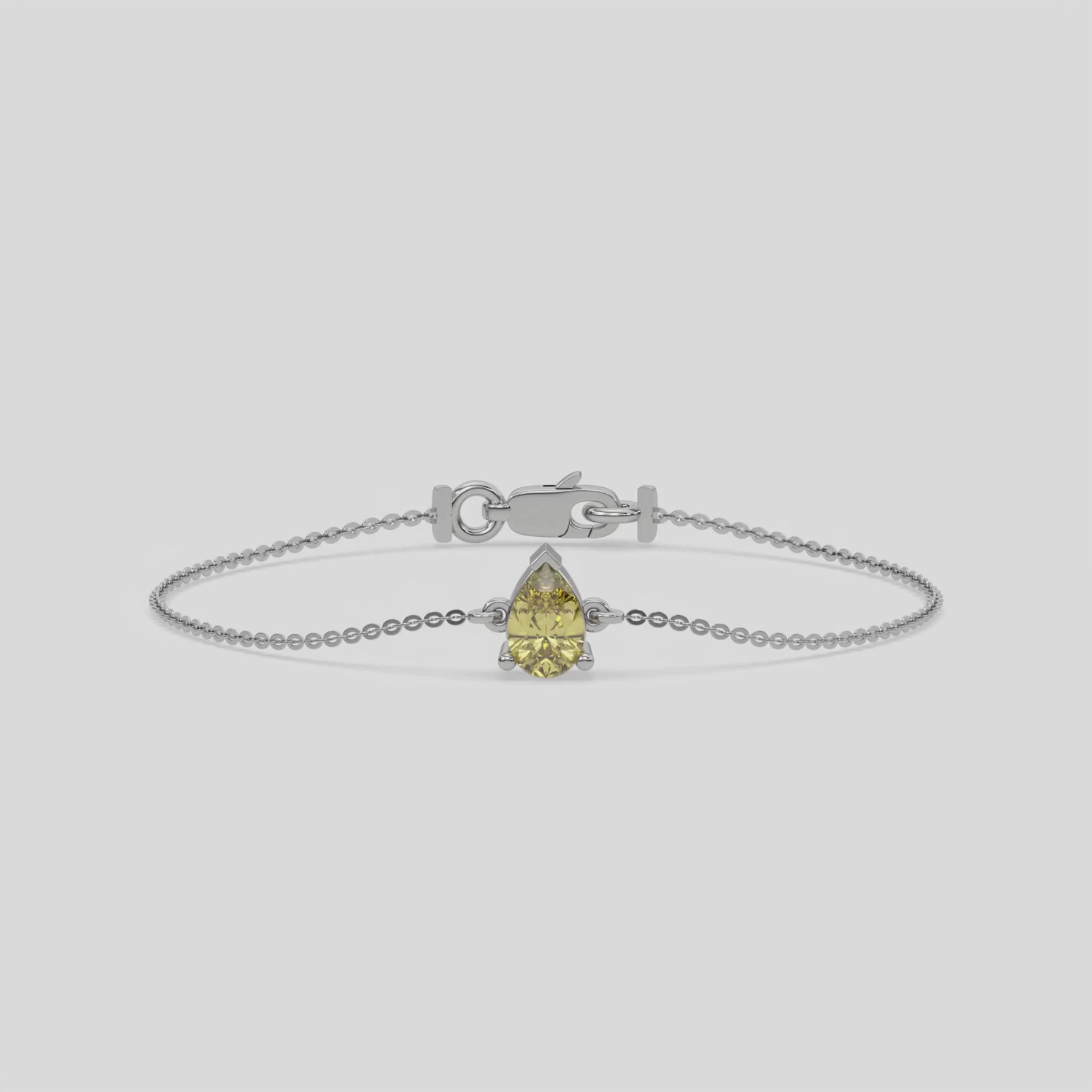 18K White Gold Fancy Yellow Pear Solitaire Diamond Bracelet 
