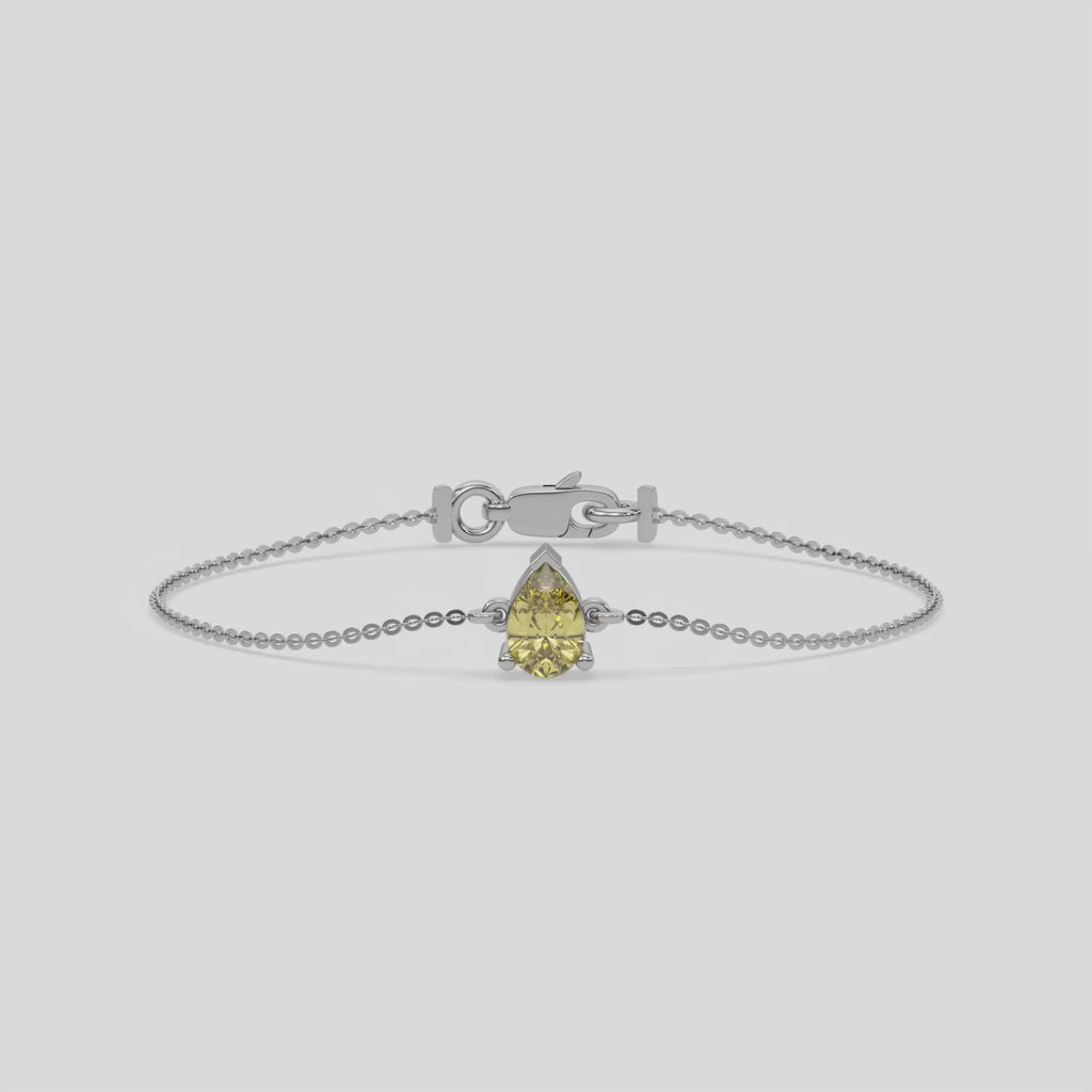 18K White Gold Fancy Yellow Pear Solitaire Diamond Bracelet 