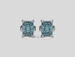 18K White Gold Blue Radiant Diamond Stud Earrings 
