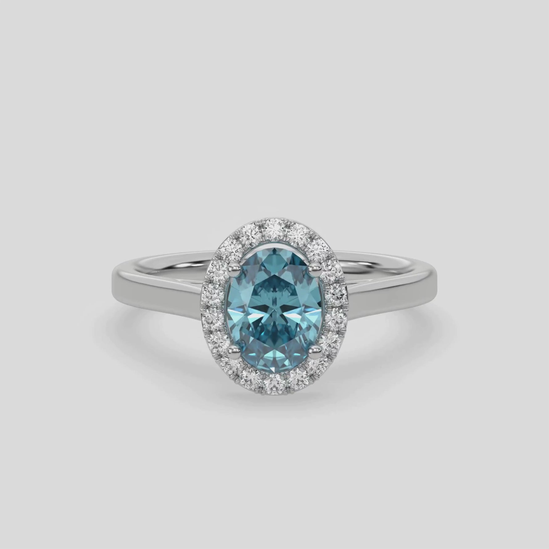 14K White Gold Fancy Blue Oval Diamond Engagement Ring