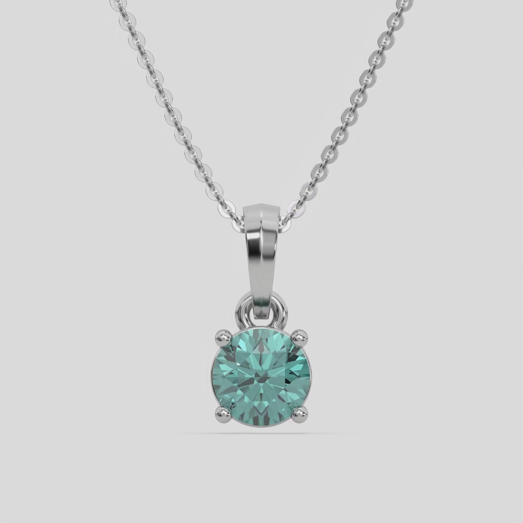 18K White Gold 1 CT Fancy Green Round Cut Diamond Solitaire Necklace