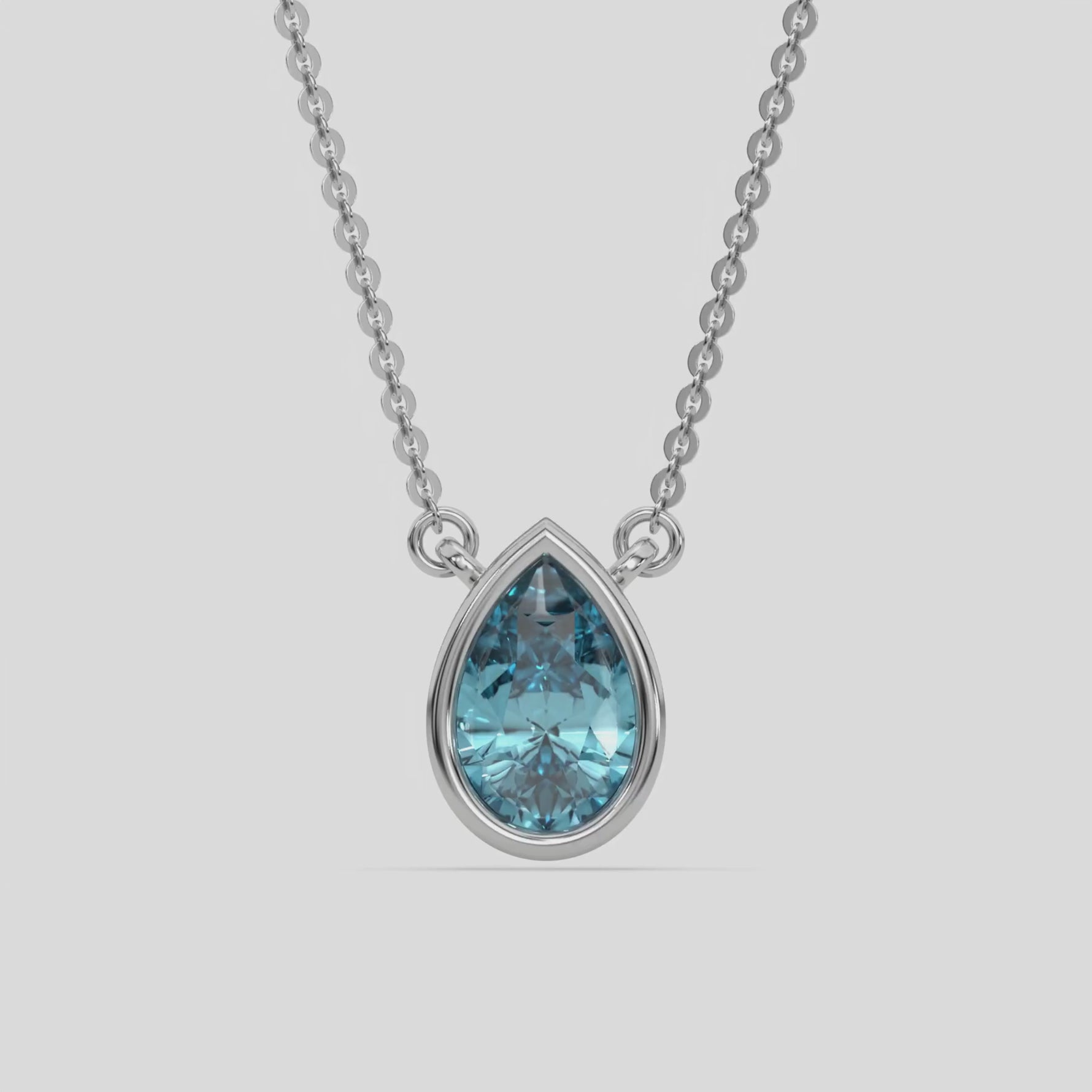 18K White Gold Fancy Blue Pear Solitaire Diamond Necklace