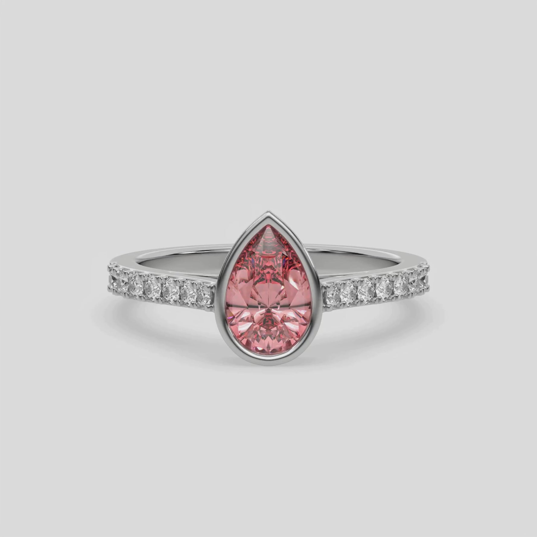 14K White Gold 1 CT Fancy Pink Pear Diamond Engagement Ring